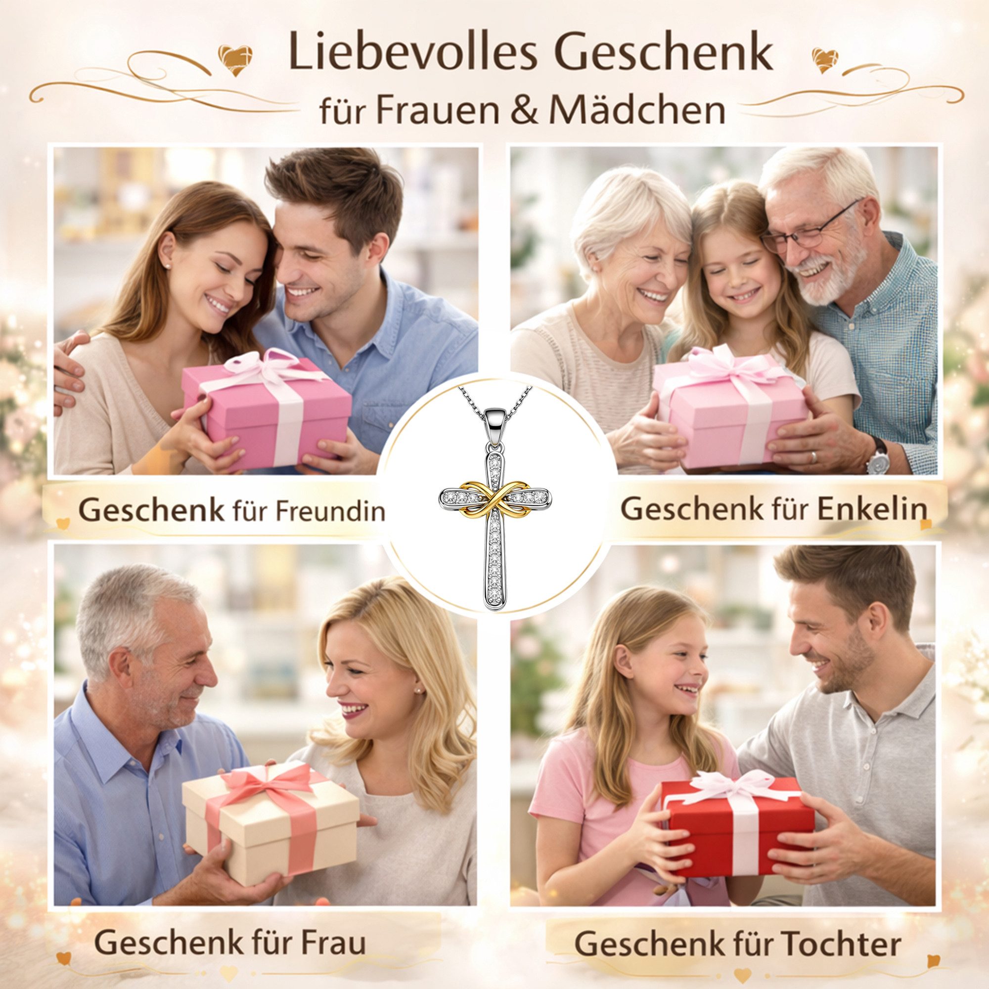 Limana Kreuzkette Mädchen Damen Kette Kreuz 925 Silber Unendlichkeit Geschenk (Frauen Mama Ehefrau Freundin Schmuck inkl. Dose), Geburtstag Kommunion Muttertag Valentinstag Weihnachten