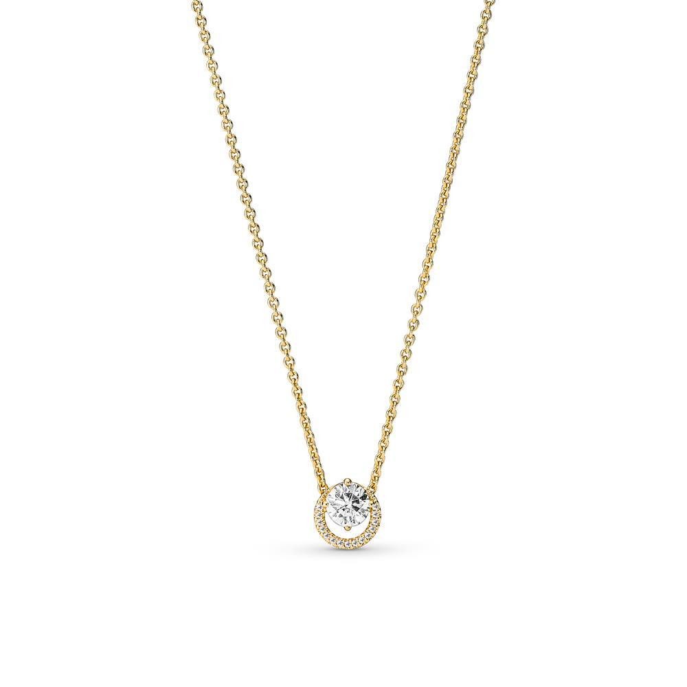 Pandora Kette mit Anhänger Funkelnder runder Halo-Anhänger Collier Halskette
