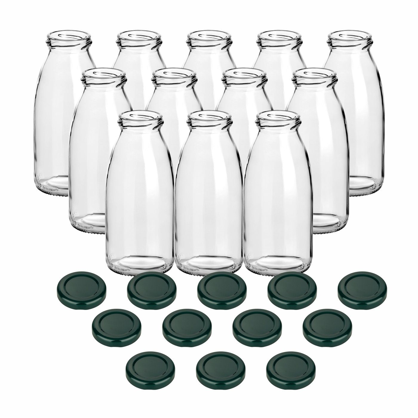 Kleine Flasche mit Saftflaschen Set, 12er - gouveo 250 grün Trinkflasche ml 0,25 l, Schraub-Deckel