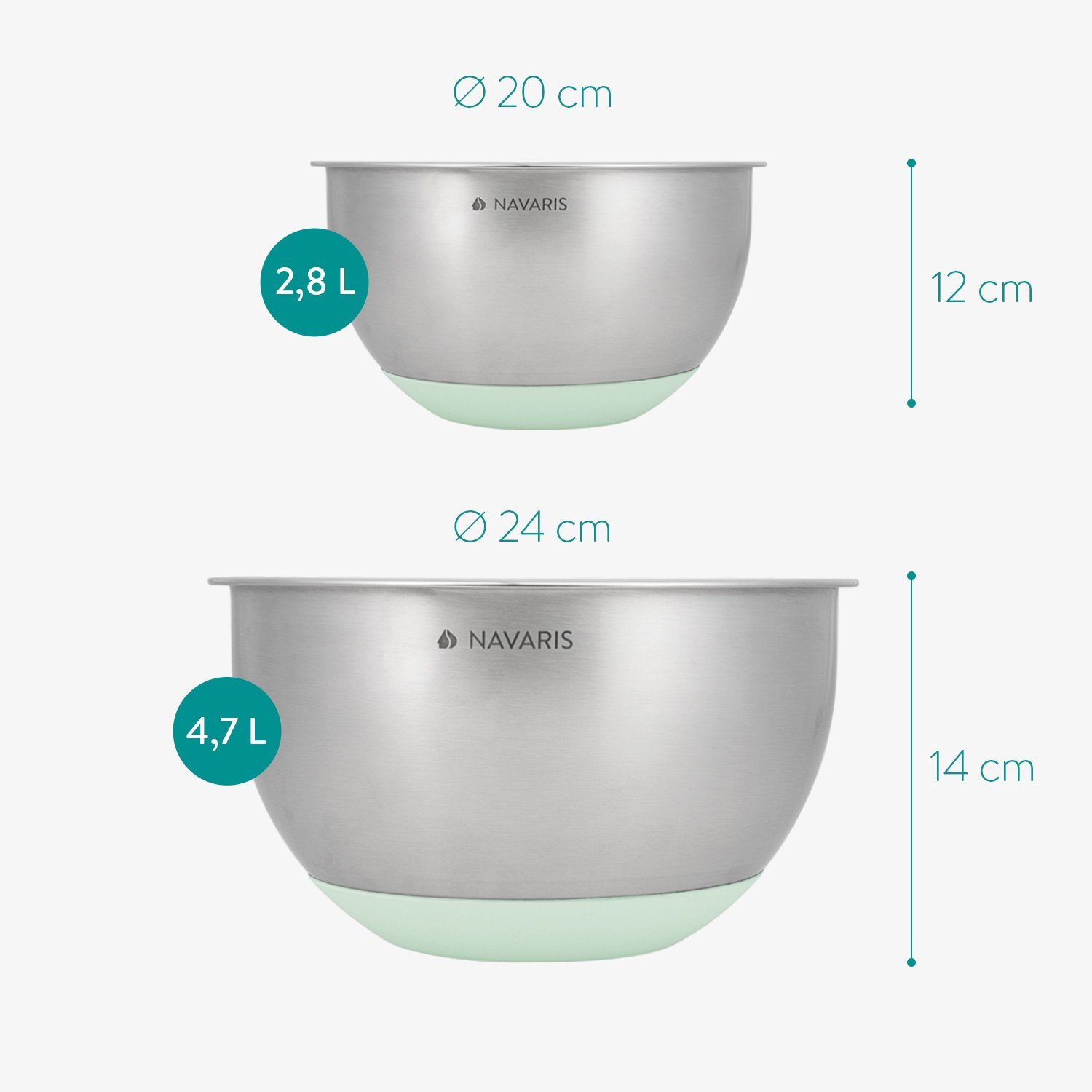 Rührschüssel Edelstahlschüssel Set Schüssel Navaris Schüsselset Salatschüssel Mintgrün - - Aufbewahrungsschüssel, Deckel - Reibe inkl. mit in Edelstahl, 2x 3x Schale Edelstahl