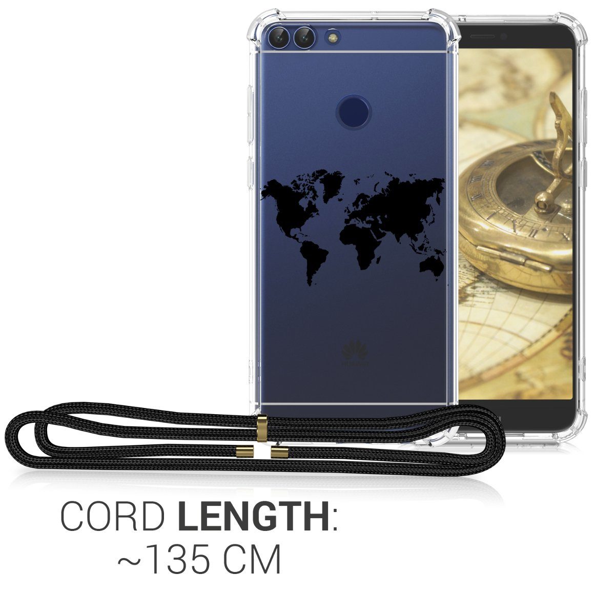 kwmobile Etui Hülle für Huawei Enjoy 7S / P Smart (2017), Silikon Handyhülle mit Kette - Handykette Handyband