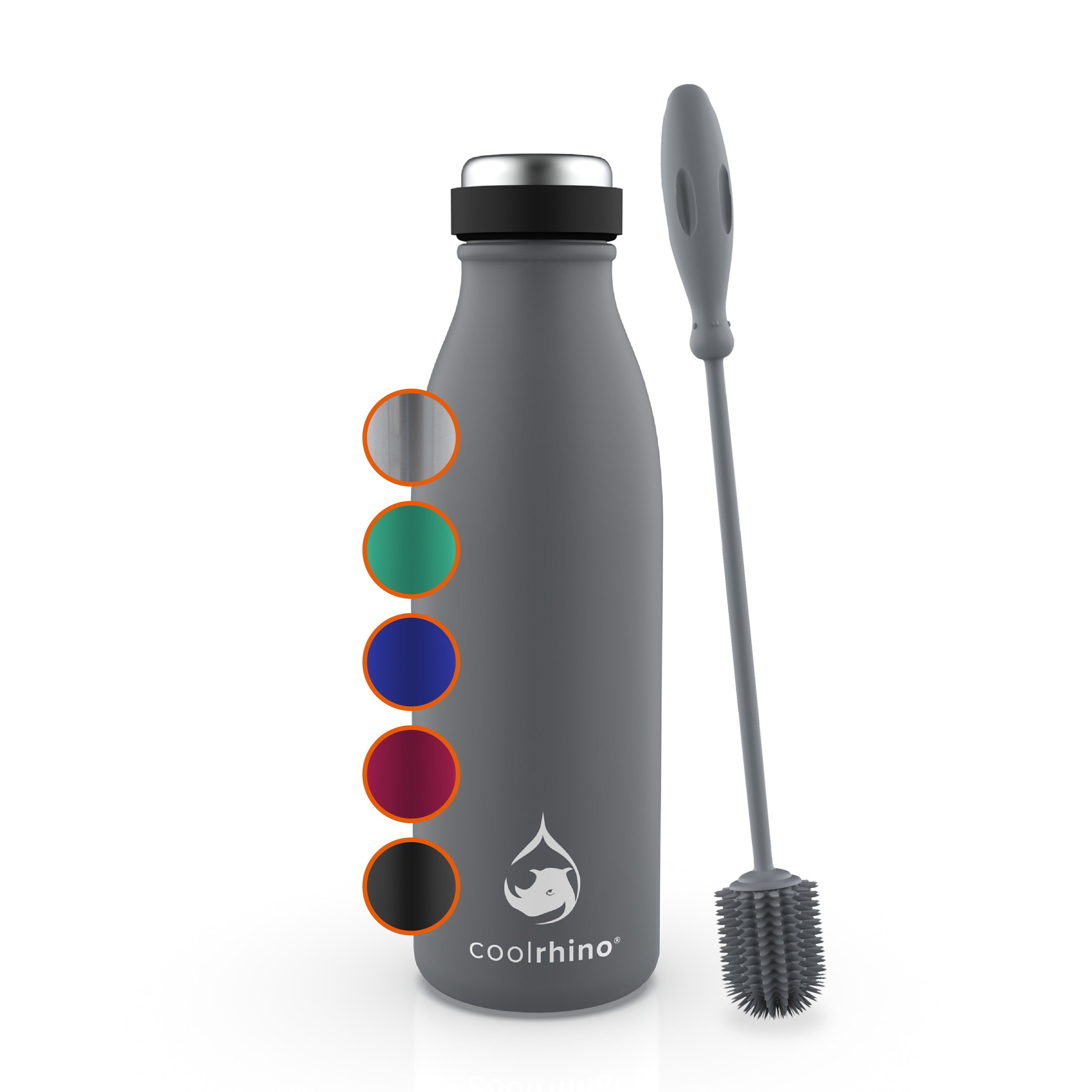coolrhino Isolierflasche rhinoTherm2 Edelstahl Trinkflasche 500 ml / 1 liter, Thermosflasche BPA frei mit Reinigungsbürste, Spülmaschinenfest