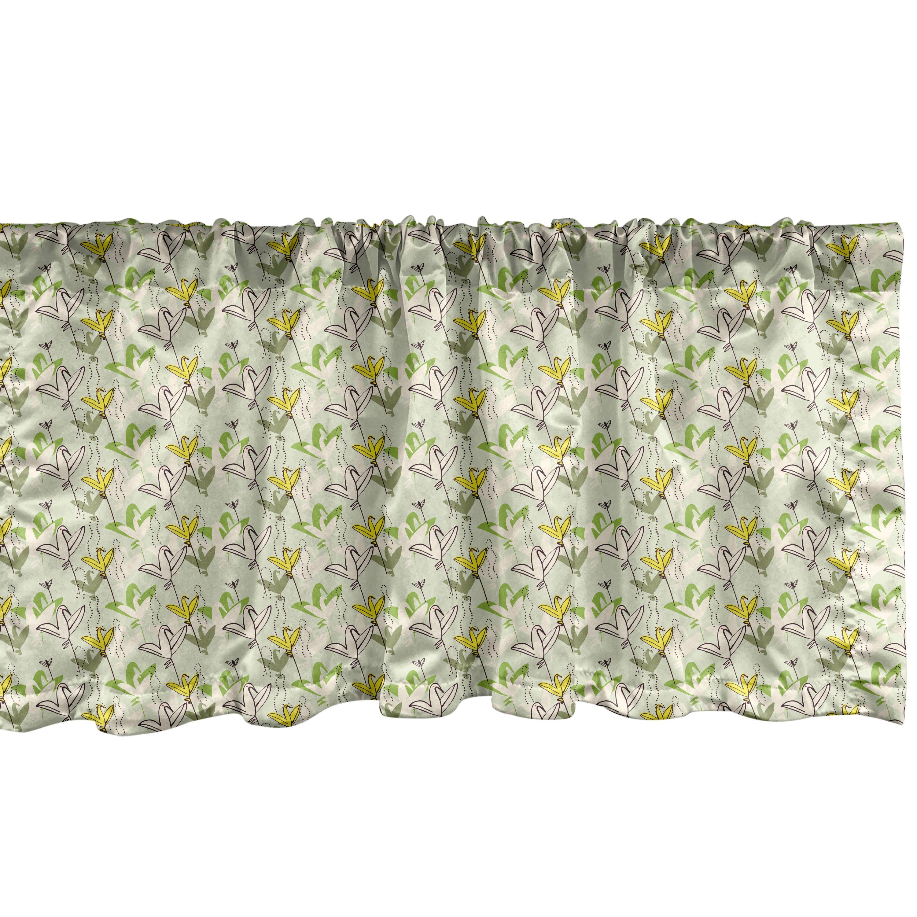 Scheibengardine Vorhang Volant für Küche Schlafzimmer Dekor mit Stangentasche, Abakuhaus, Microfaser, Botanisch Sommer Vögel Blumen