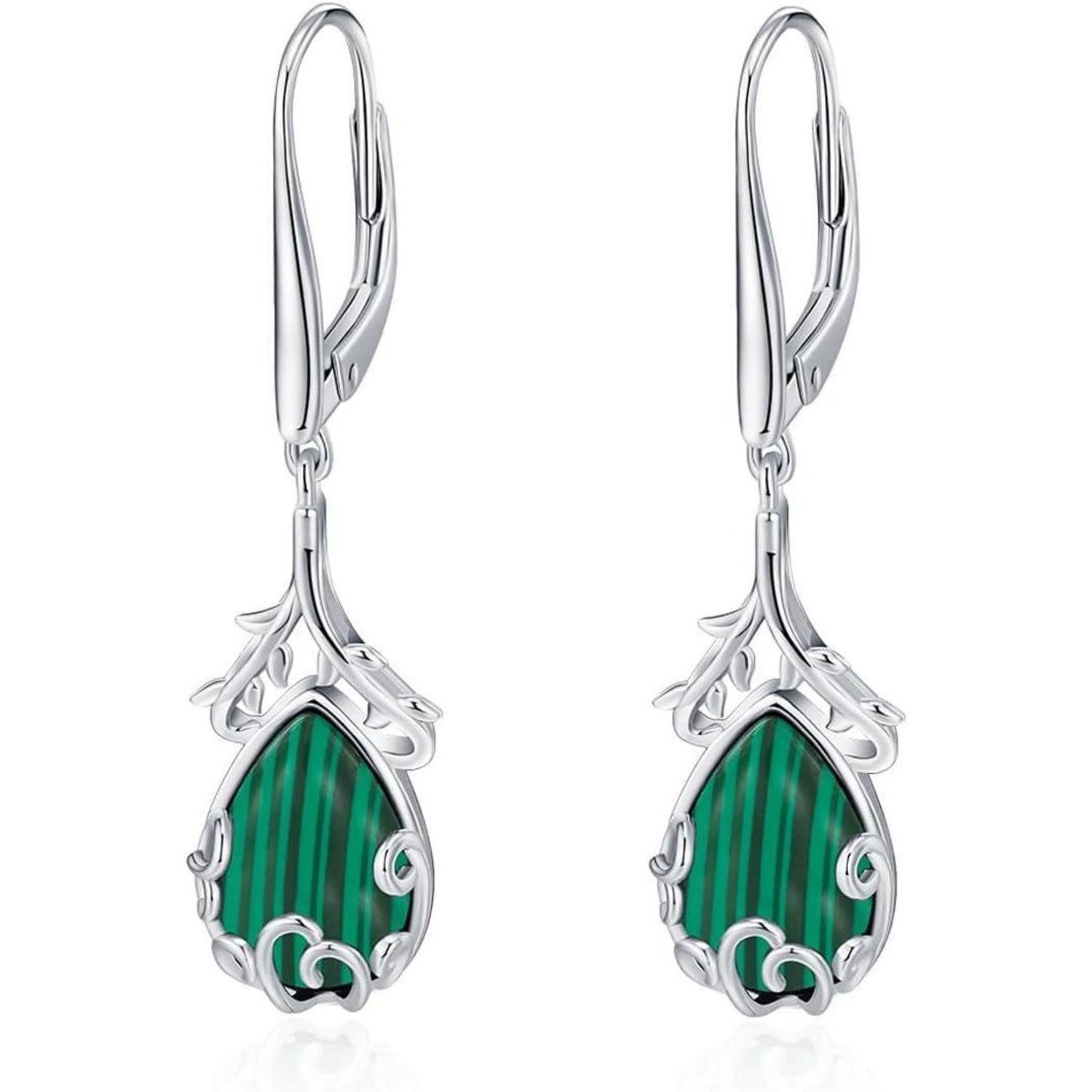 LuxusKollektion Paar Ohrhänger Ohrringe Silber 925 Ohrhänger Hängend Damen Geschenk Malachit Ohrringe