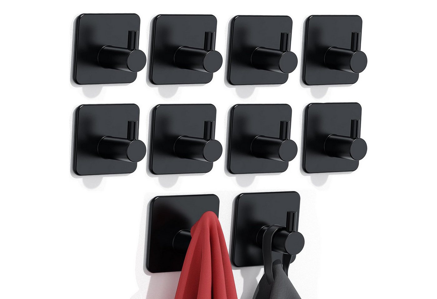 Refined Living Handtuchhaken Handtuchhalter ohne Bohren 10er Set Handtuchhaken Bad Edelstahl, für Bad Toilette Küche Büro usw., (10 Stück, 10-St., Kleiderhaken Haken Selbstklebend mit 3M-Klebe-Pads), Haken selbstklebend Hochwertige Klebehaken extra-stark
