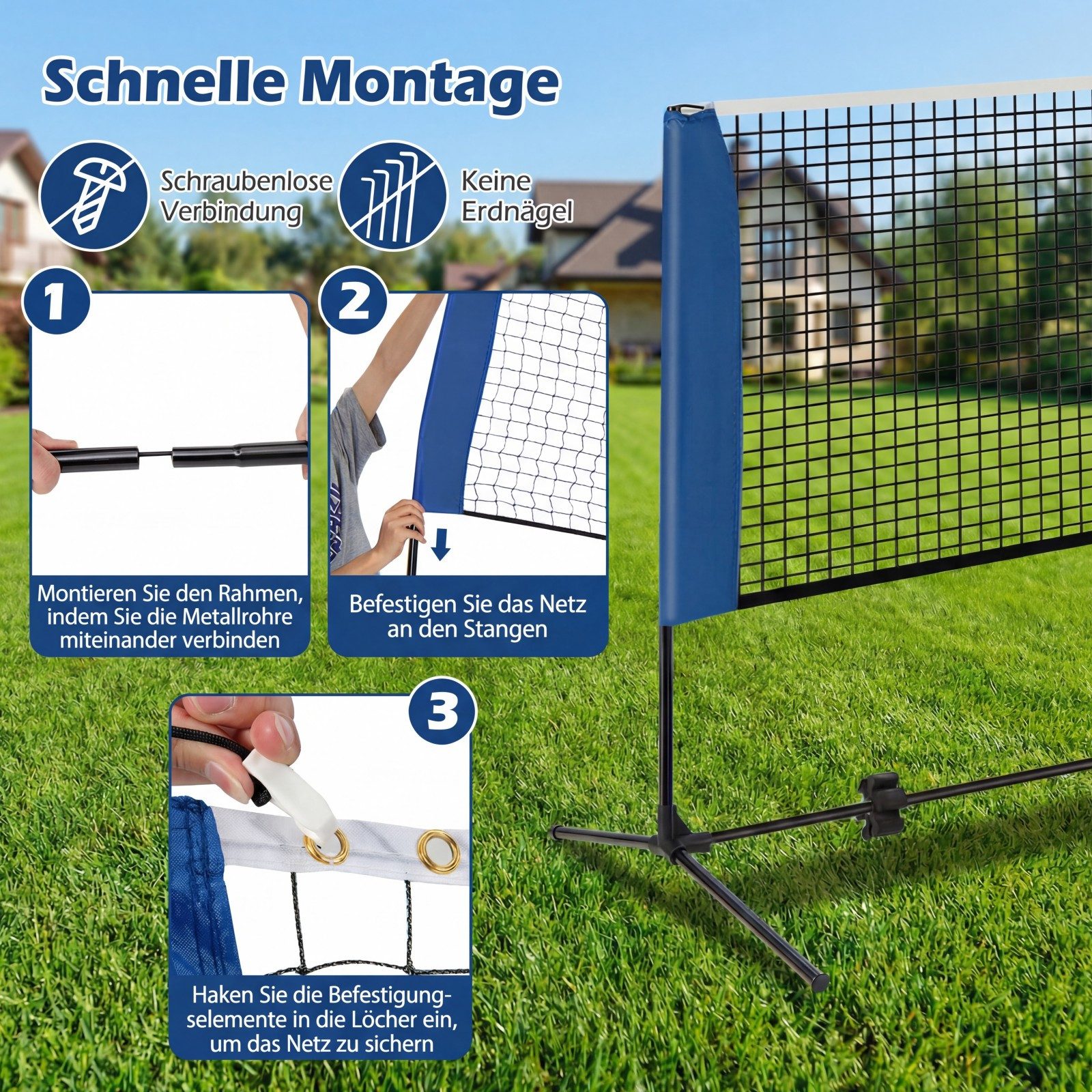 COSTWAY Badmintonnetz, Federballnetz höhenverstellbar mit 2 Federbällen & Tragetasche, 510 cm