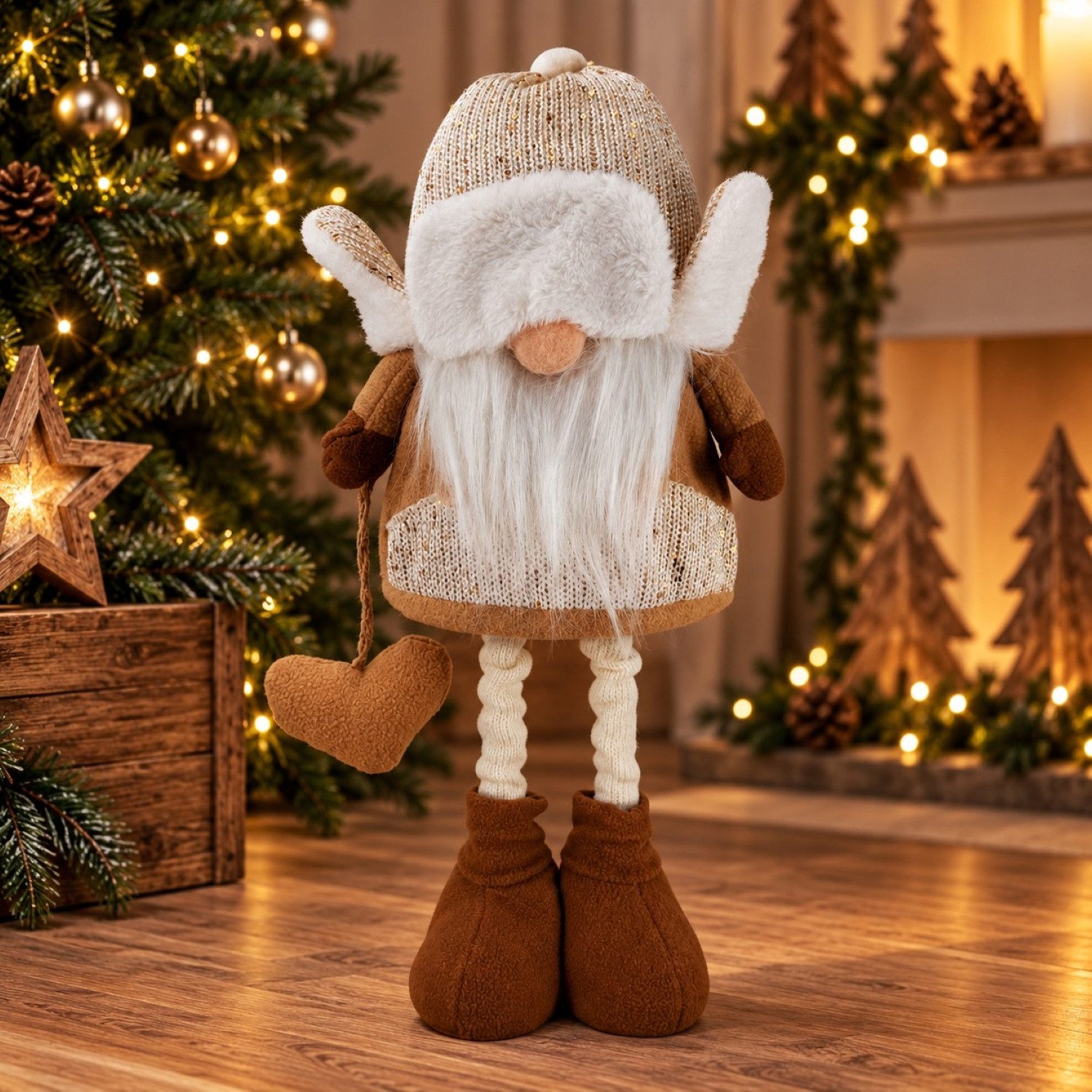 Online-Fuchs Dekofigur Weihnachtswichtel, Zwerge mit Pudelmütze - Deko Winter, Weihnachten (verschiedene Sets wählbar, mit langen, weißen Bärten und niedlichen Knollennasen), in harmonisch aufeinander abgestimmten Braun- und Cremetönen - W11