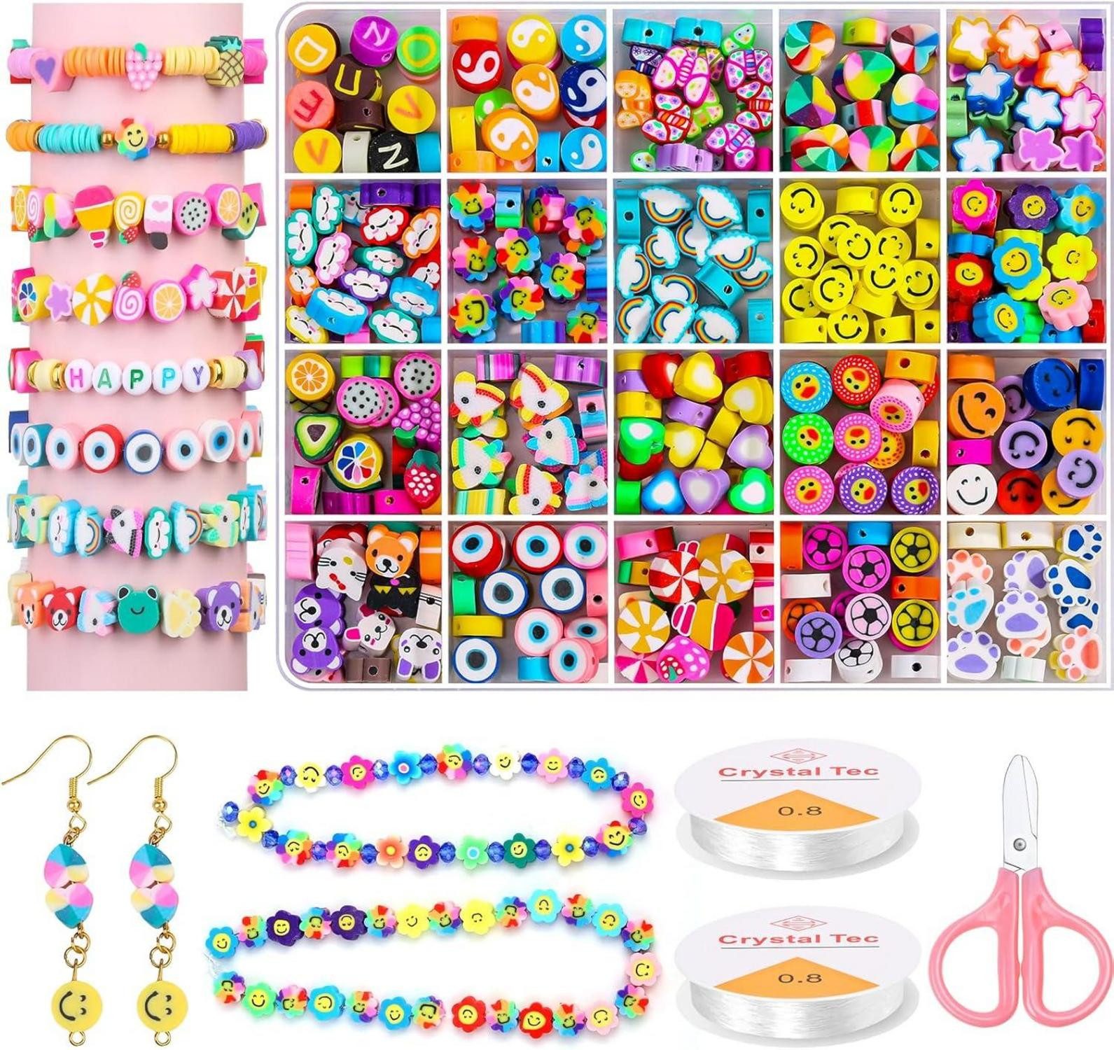 Schmuckset 403 Stück Polymer Clay Perlen Set für Kinder DIY Schmuck Crafting