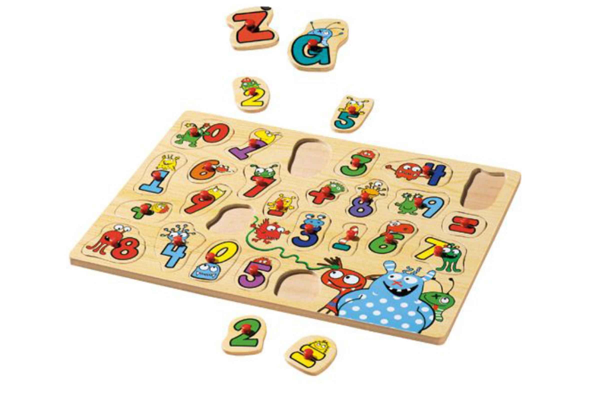 Playtive Steckspielzeug Playtive Holz Spielzeug Zahlen Puzzle, Echtholz, (Einzelartikel, 27-tlg), Fördert Zahlenverständnis, Motorik