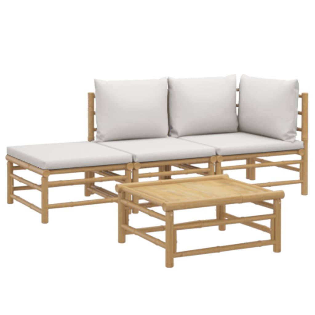 vidaXL Gartenlounge-Set 4-tlg. Garten-Lounge-Set mit Hellgrauen Kissen Bambus, (1-tlg)