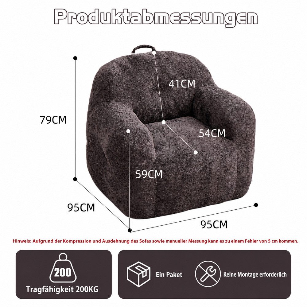 Leawin Relaxliege Sofas Wohnzimmer Loungesessel aus Chenille-Kunstfell weich, Bean Bag Sessel mit Schaumstoffflocken und ohne Montage