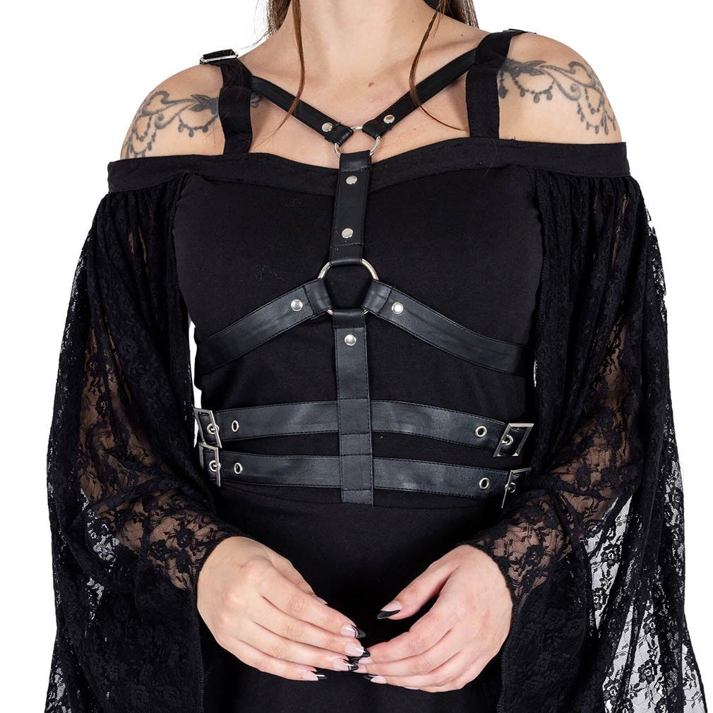 Poizen Industries Minikleid Estelle Gothic Goth Punk Spitze Kunstleder Harness