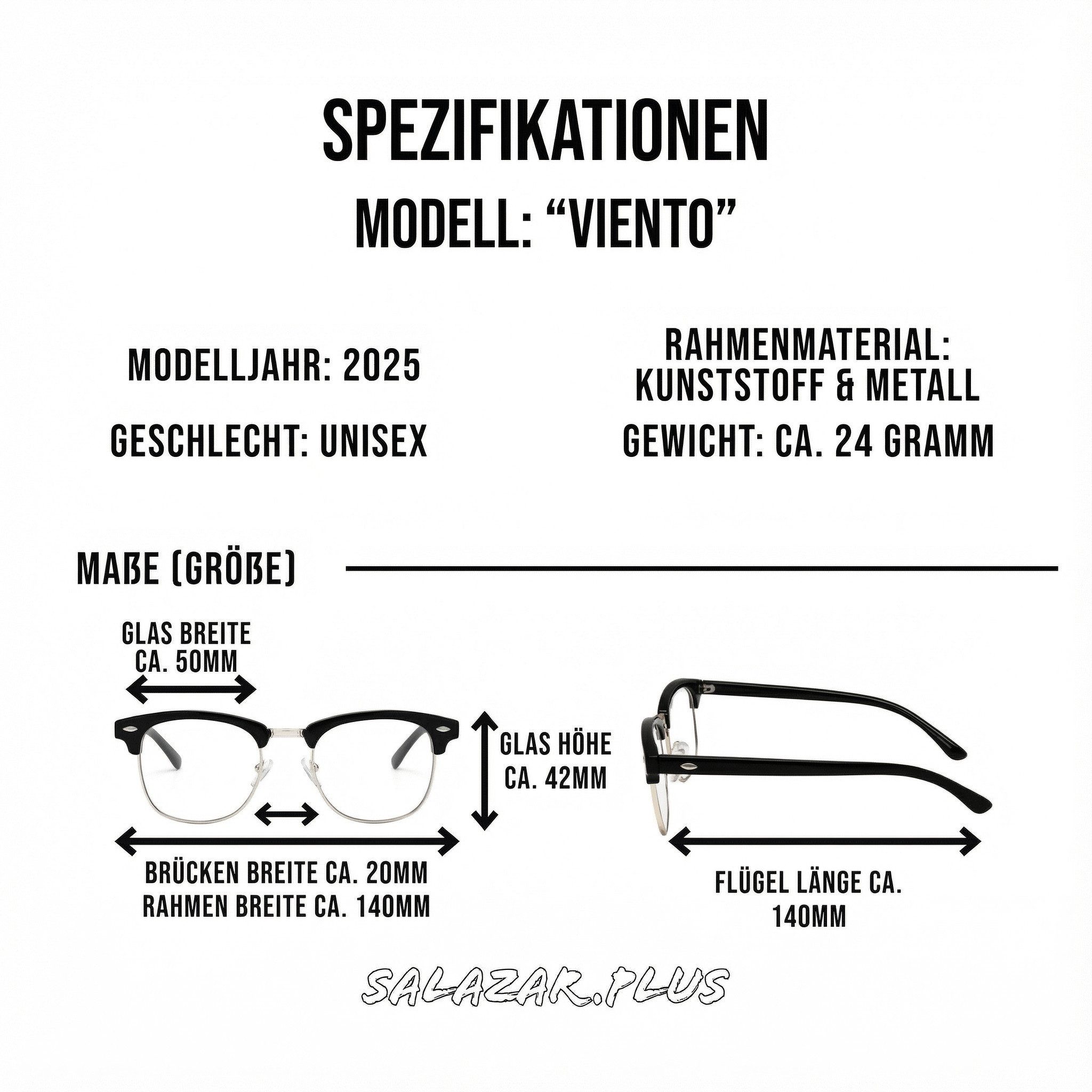 salazar.plus Sonnenbrille Rund Rechteckig Unisex 2 Farben Damen Herren Brille Schwarz Braun