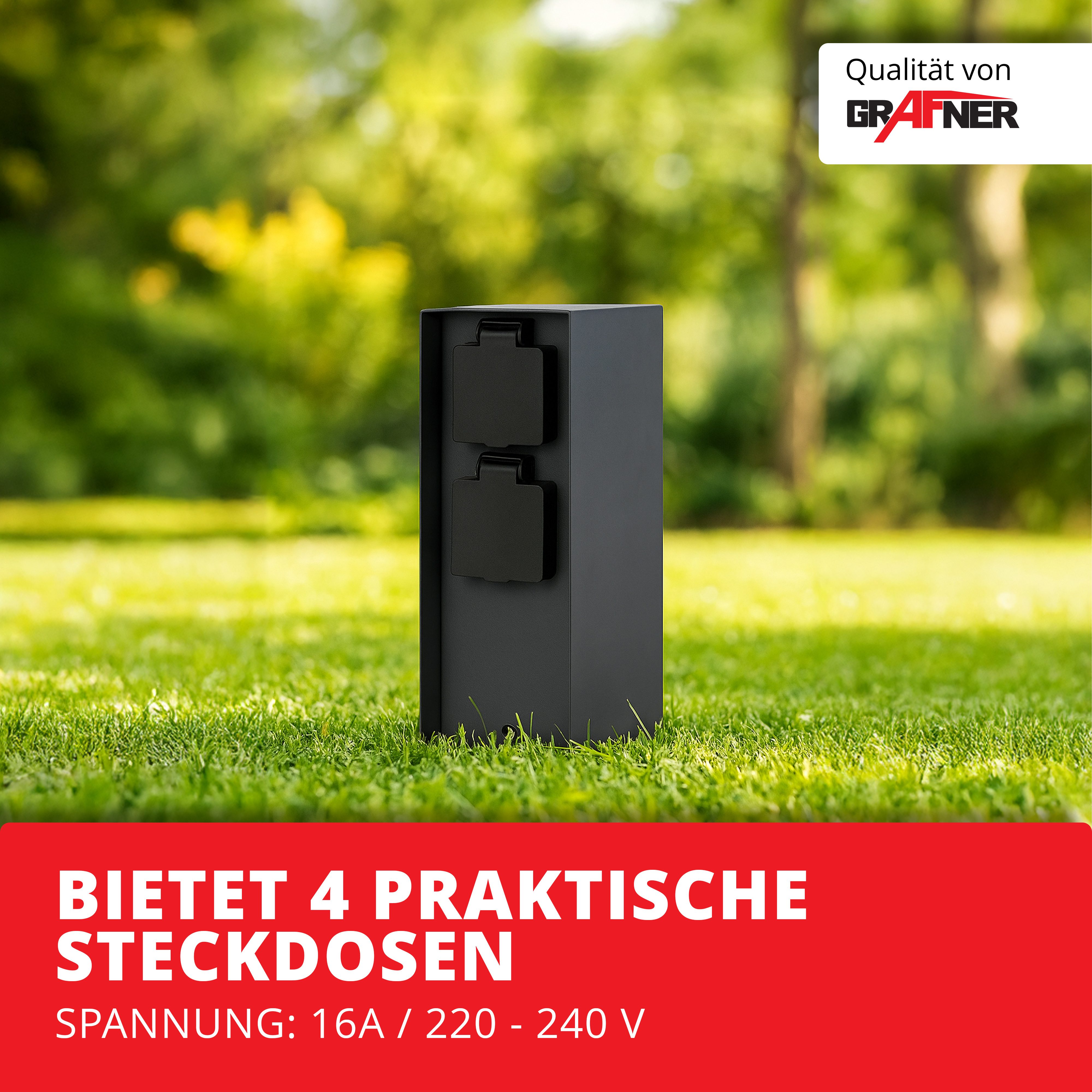 Grafner Gartensteckdose Steckdosensäule Gartensteckdose Anthrazit 4 Außensteckdosen Edelstahl, Steckdosen mit Klappdeckel