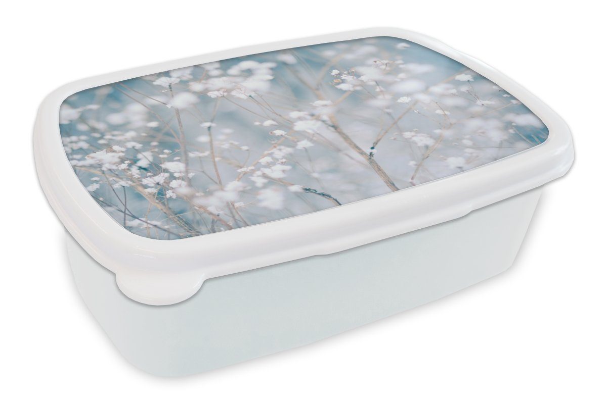 MuchoWow Lunchbox Äste - Schnee - Winter - Natur - Botanisch, Kunststoff, (2-tlg), Brotbox für Kinder und Erwachsene, Brotdose, für Jungs und Mädchen weiß