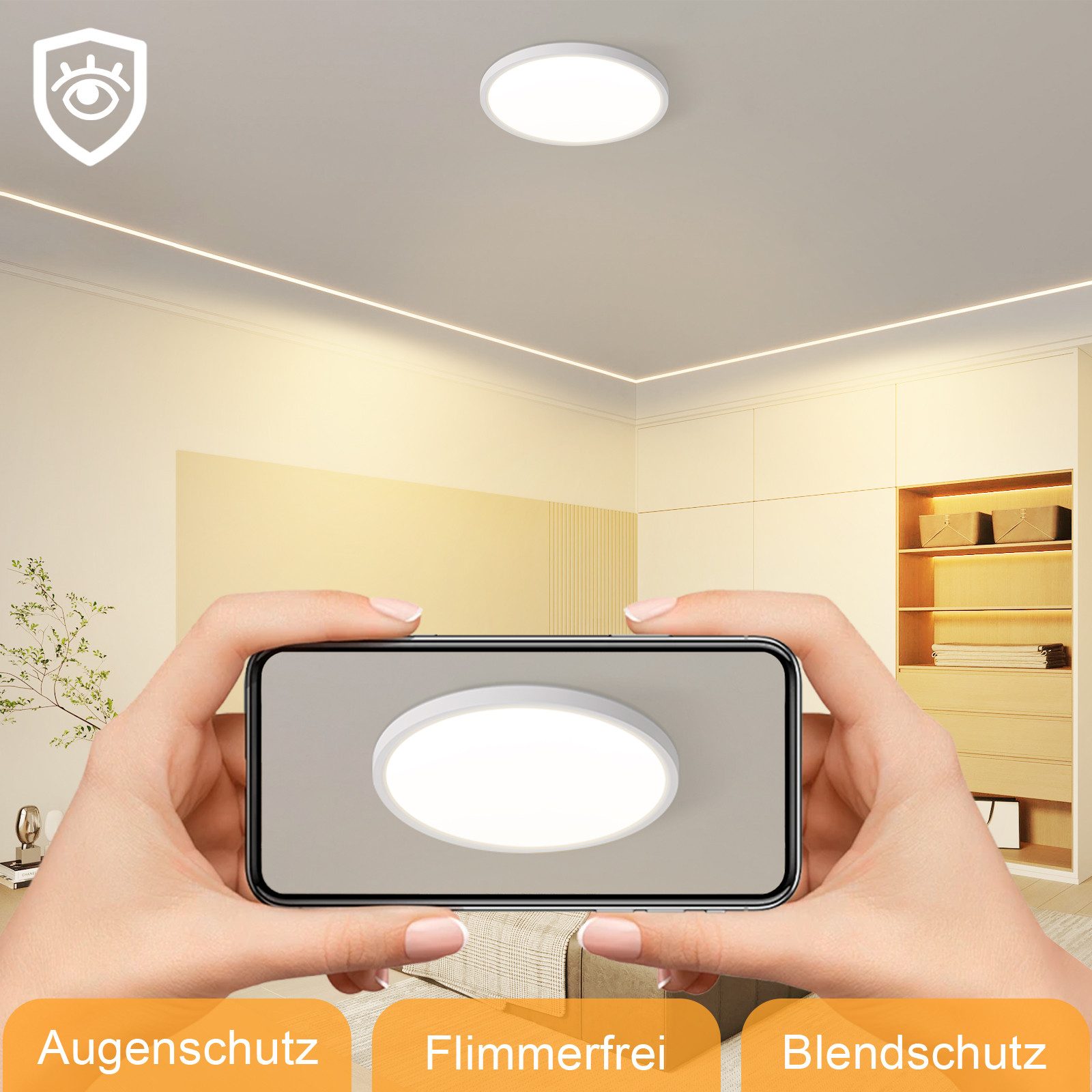 ZMH LED Deckenleuchte Wohnzimmer Ø22//30CM Modern Schwarz//Weiß Rund Deckenlampe Flur, Augenschutz, Einfache Installtion, LED fest integriert, Warmweiß, 24W Schlafzimmerlampe 3000K