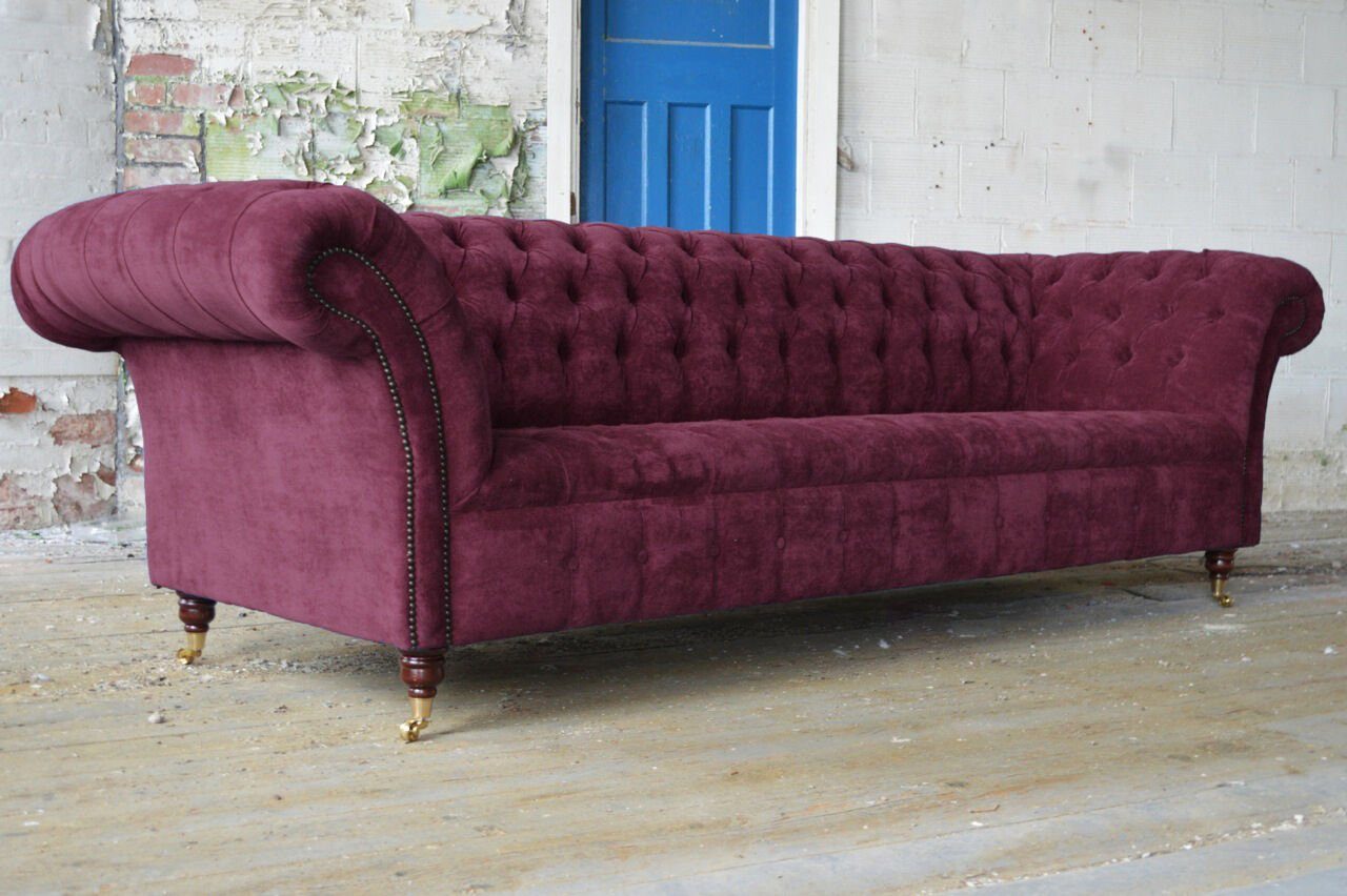 JVmoebel Chesterfield-Sofa Knöpfen. Die Bordaux, 225cm Sofa Rückenlehne 3 Sitz Couch Textil Chesterfield Sitzer mit Stoff