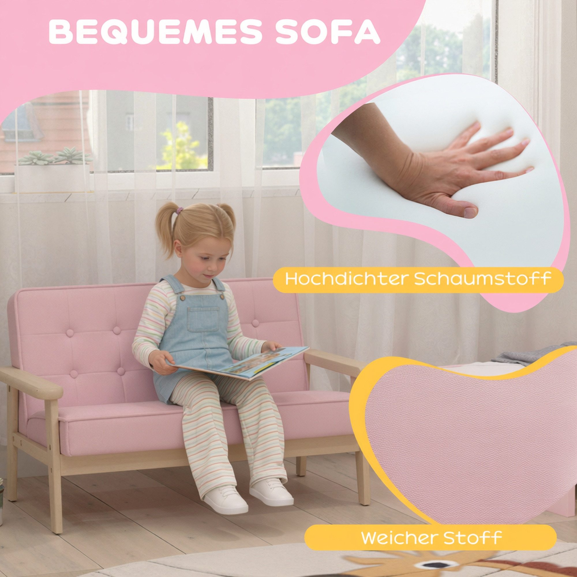 AIYAPLAY Kindersessel Sessel aus Schaumstoff Kinderstuhl für Kinder 3-8 Jahre (Kindersofa, 1-St., gepolsterter Kinderstuhl), für Kinderzimmer, Spielzimmer, Rosa – Bild 5 von 5