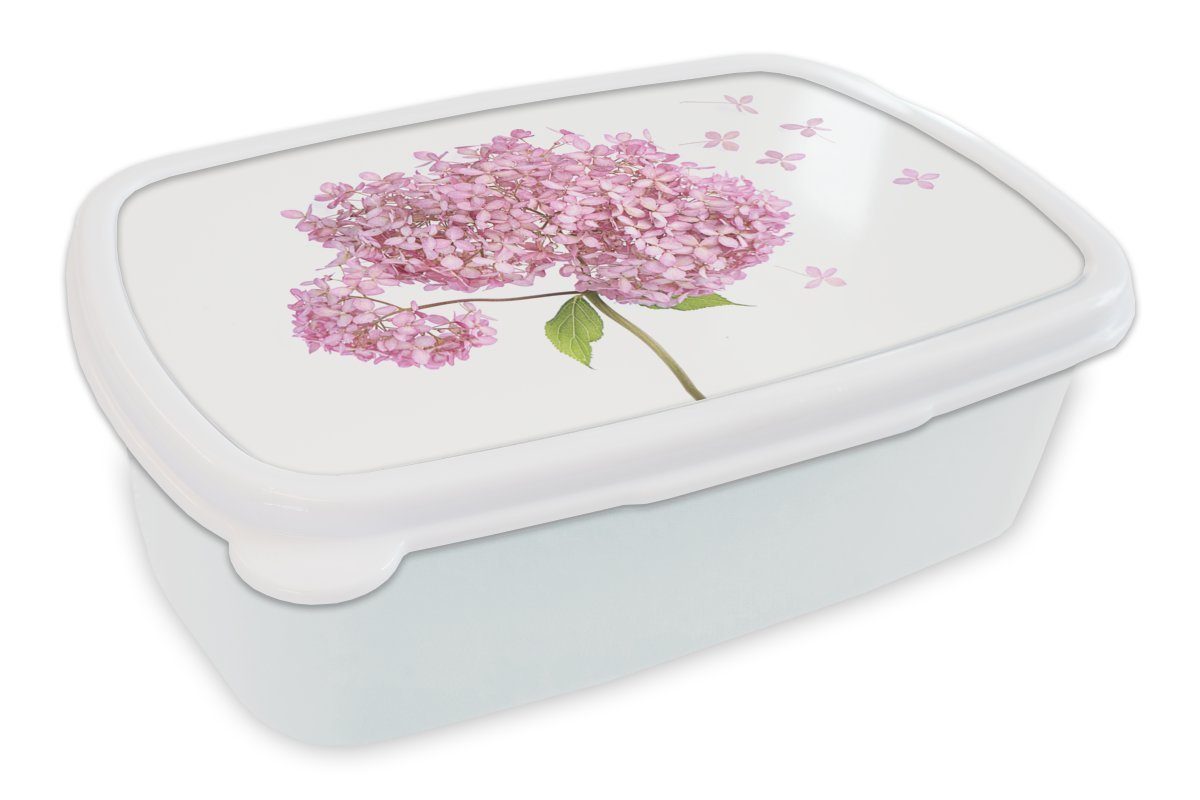 MuchoWow Lunchbox Brotdose, Kinder Hintergrund, für Nahaufnahme für Kunststoff, (2-tlg), Hortensie und Jungs Brotbox Erwachsene, Mädchen weißem auf und