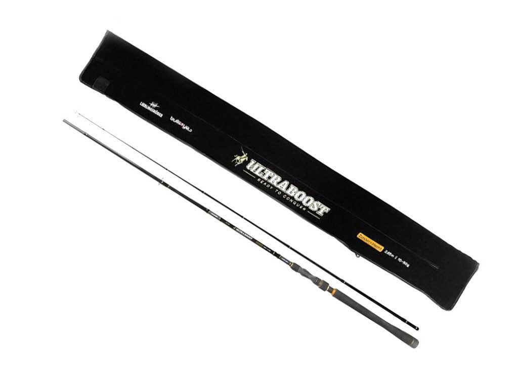 Bullseye Fishing Spinnrute Ultraboost Zander+Hecht 2,65 m - 10 bis 50 g - Bullseye/Lieblingsköder, (2-tlg., Lieblingsköder Rutenschutz), hochmodularer Japan-Blank - TVS Halter von Fuji