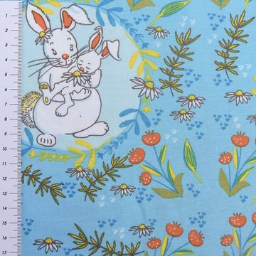 Stoff Lillestoff Bio Jersey Buntes Glück Hase Blume blau