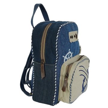 Sunsa Cityrucksack Damen Rucksack. Nachhaltige Daypack, Freizeitrücksack Maritim Motiv, Aus recycelte Jeanshose