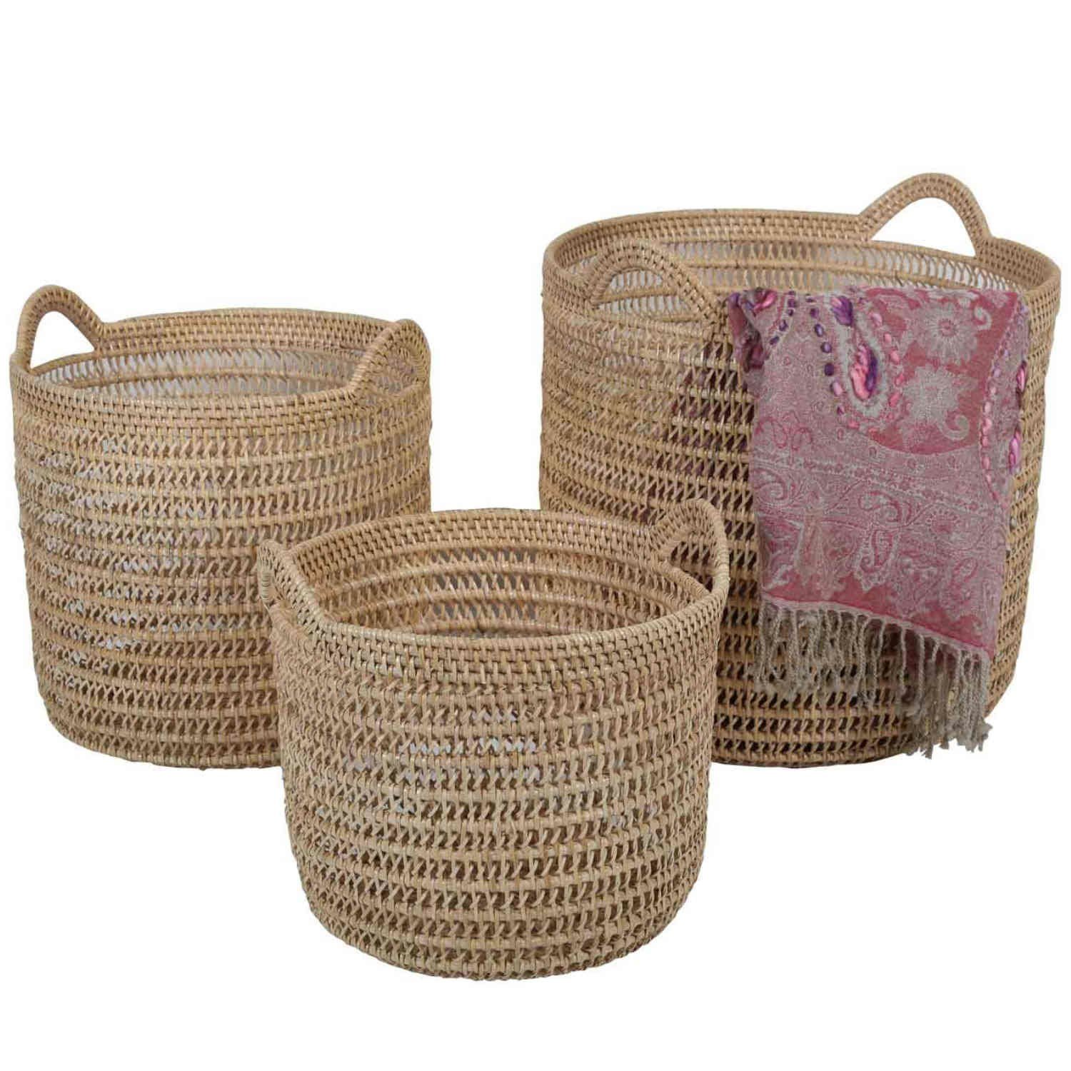 Casa Moro Weidenkorb Rattan Korb Eda Natur mit Henkel rund (Pflanzenkorb Wäschekorb mit Henkel), Allzweckkorb