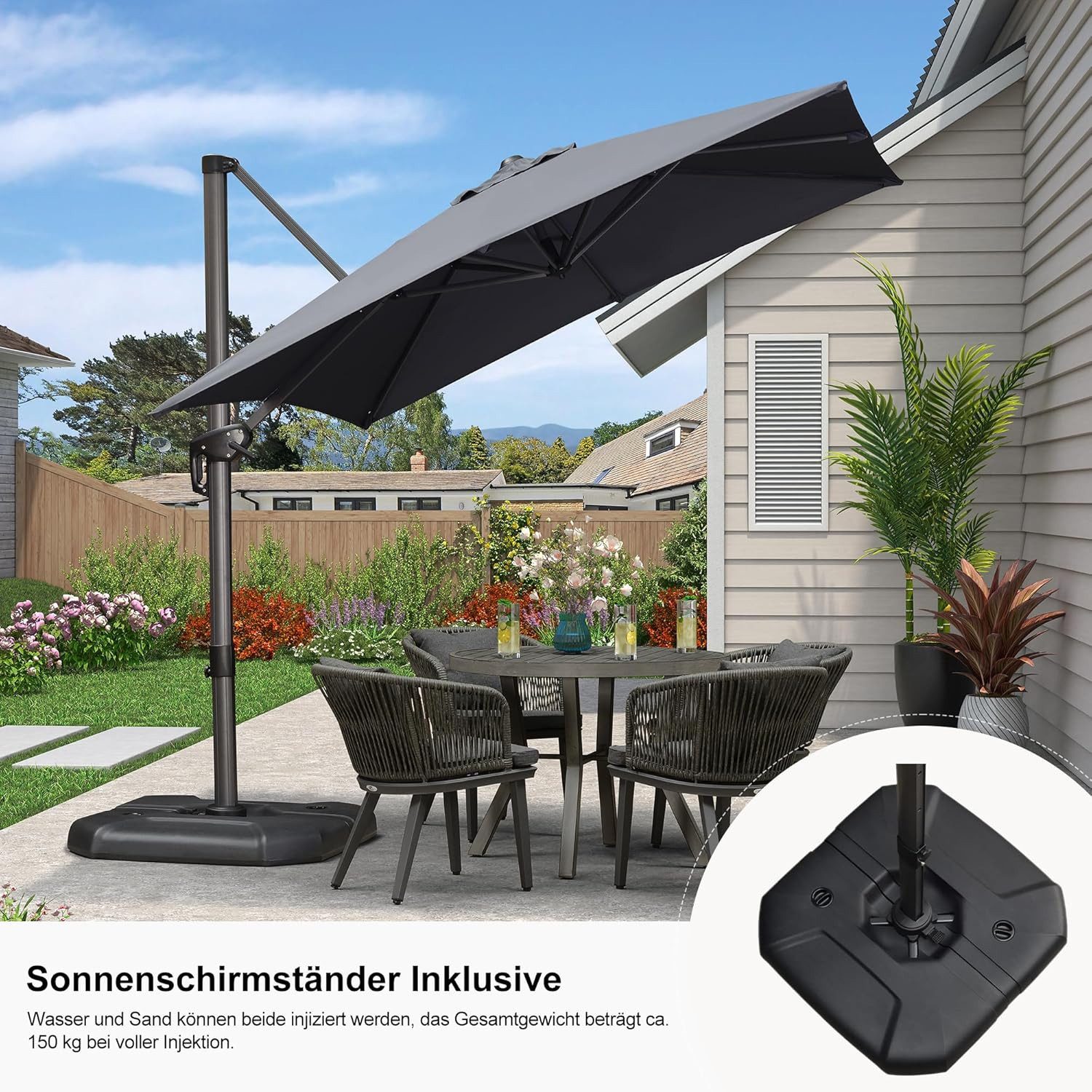 Thumbnail - PURPLE LEAF Ampelschirm Quadratischer Alu Außenbereich Sonnenschirm mit Schirmständer, LxB: 270,00x270,00 cm, für Garten...