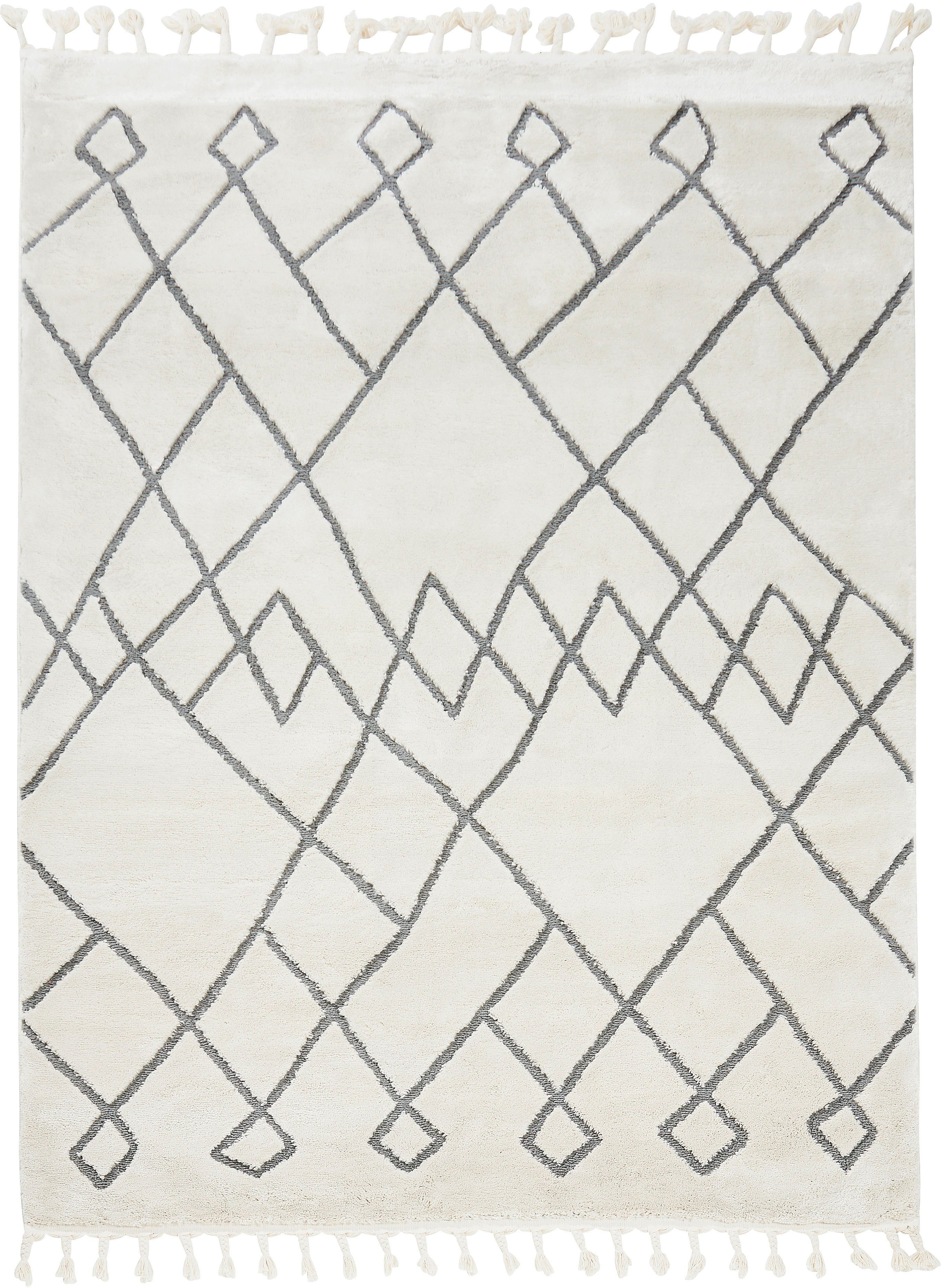 done.® Teppich SEA, rechteckig, Höhe: 10 mm, modernes Scandi Design, kariert, Hoch-Tief Effekt, mit Fransen