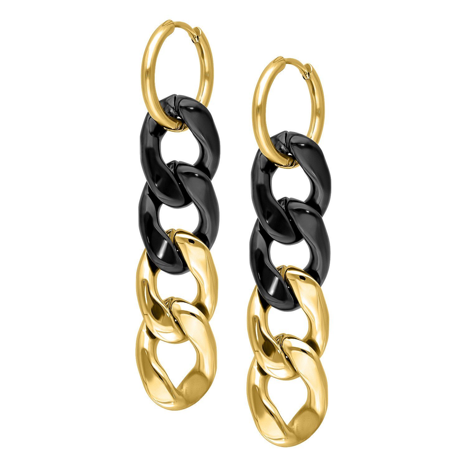 Paar Creolen Little 2 Tone Chunky Silverblack Hoops für Ohr, 1 Stück