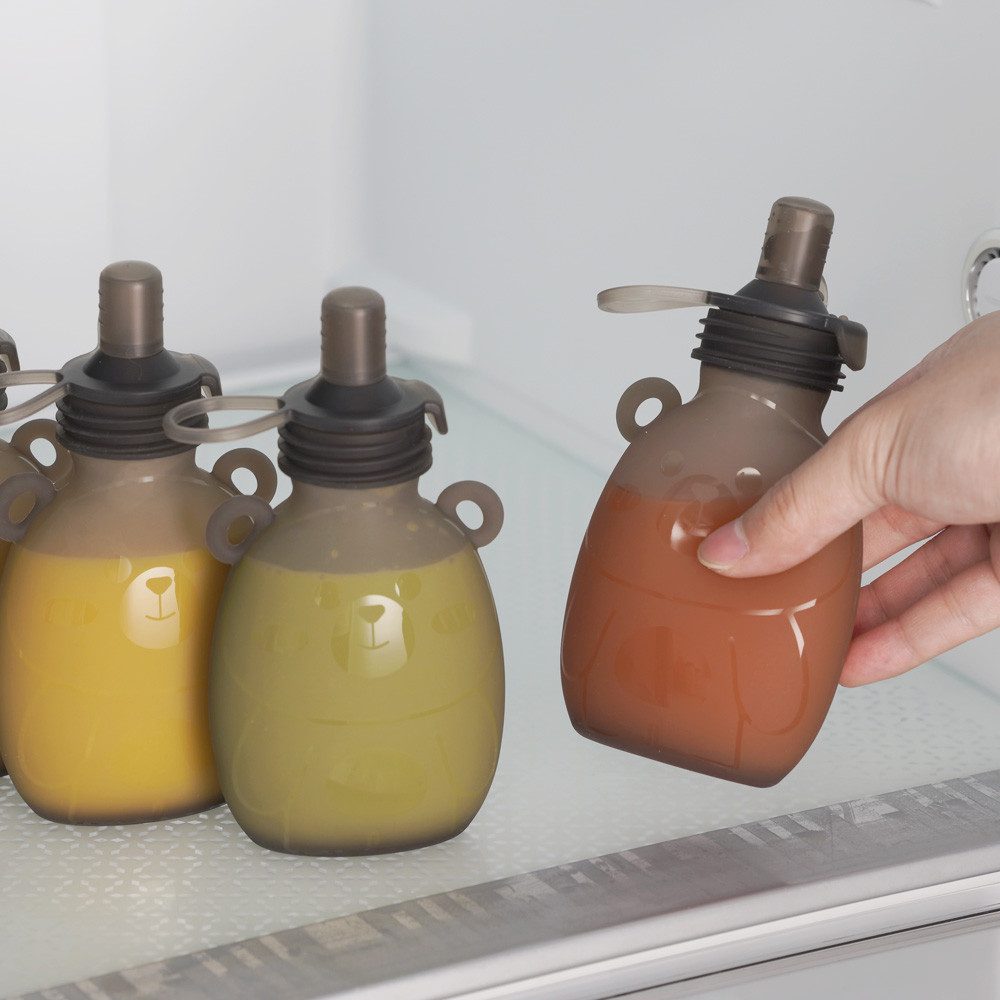 Haakaa Babyflasche Quetschies Happy Bear 2er Set, wiederverwendbar, 170ml