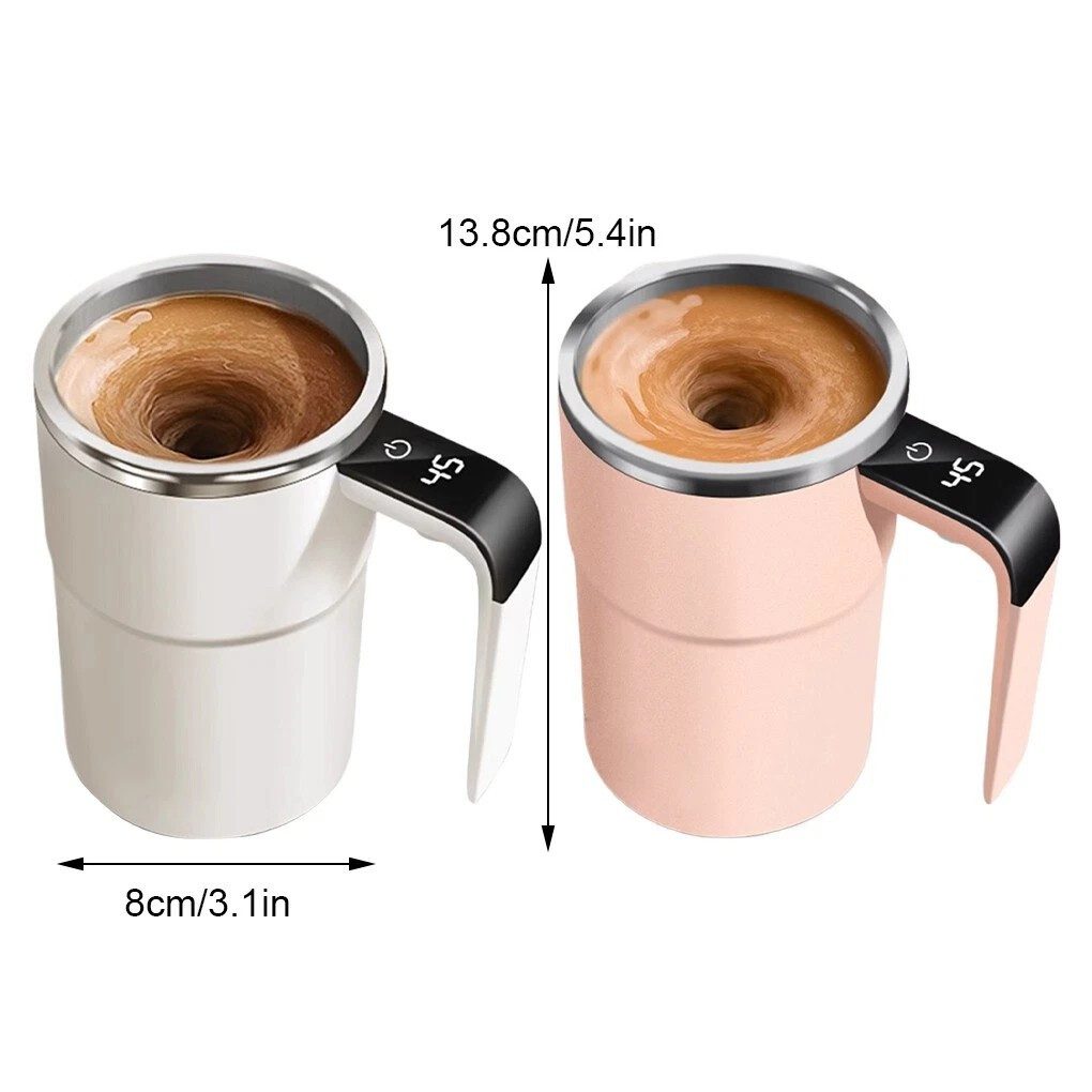 PRIISF Thermobecher Elektrischer Selbstrührende Kaffeebecher 380ml Automatischer Mixbecher, Edelstahl-304, Magnetische Selbstrührende Tasse Temperaturanzeige Wiederaufladbarer