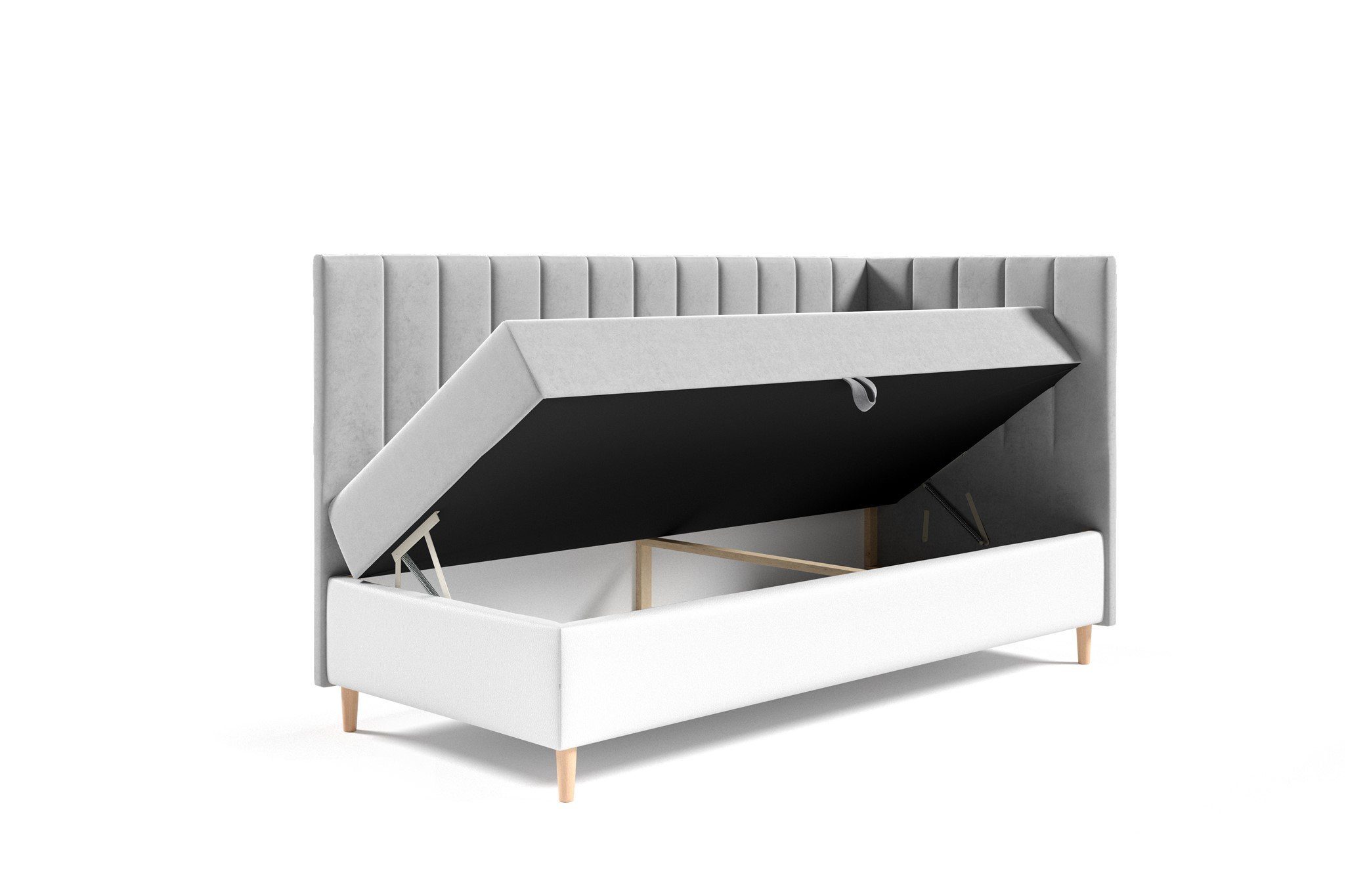 Bettkastenseite Boxspringbett HELVI Möbel Seitenteil Boxspringbett und wählbar), (inkl. Topper, Fun Gästebett und Nr.3 Kopf- Kinderbett Weiß-Gelb Bettkasten frei