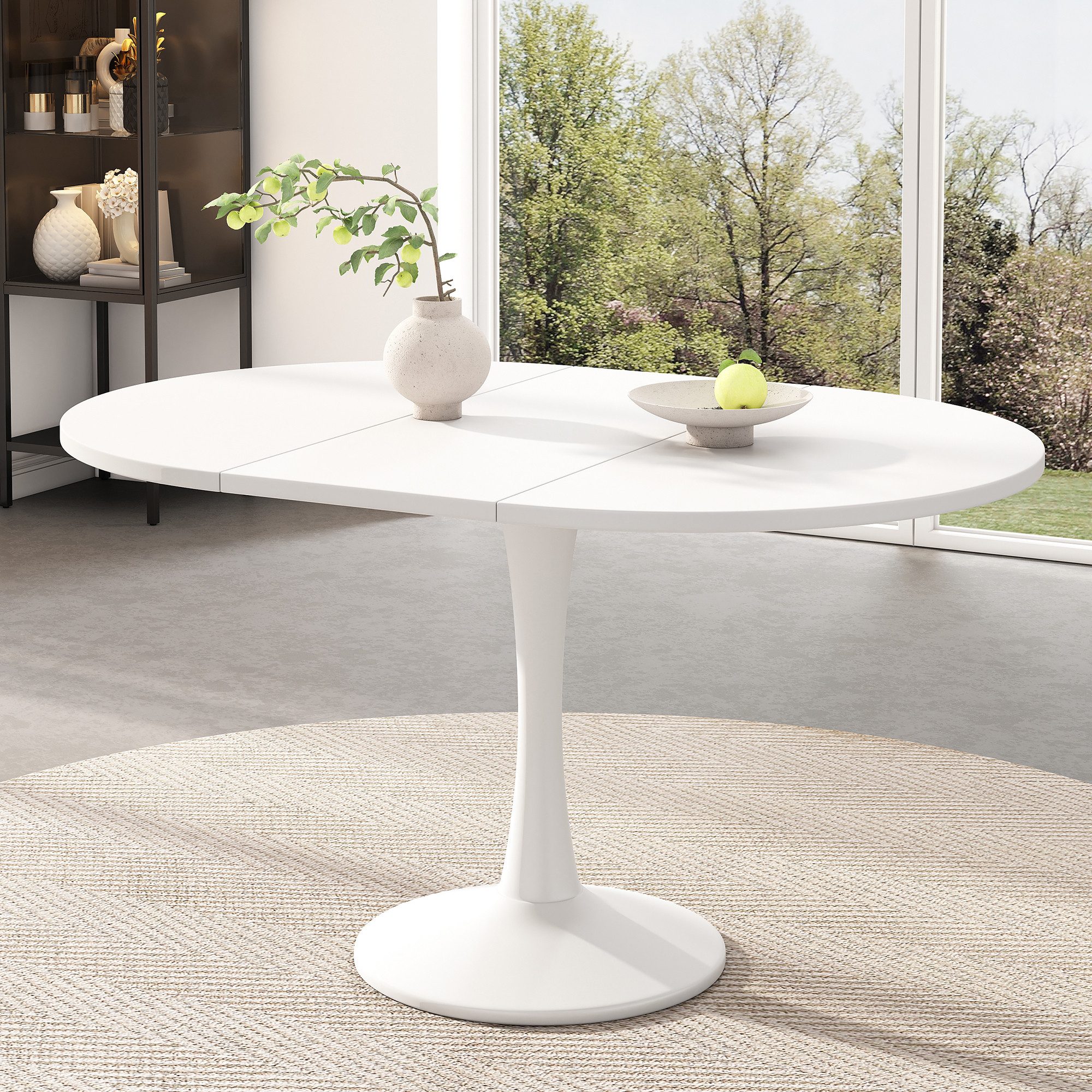 HAUSS SPOLE Esstisch Ausziehbarer Esstisch, ovaler Esstisch, Kaffee-Freizeittisch, weiß (Küchentisch, Stehtisch, Tisch, Wohnzimmertisch, 1-St., ovaler, schlichter Kaffee-Freizeittisch), 100/140 x 100 x 75 cm