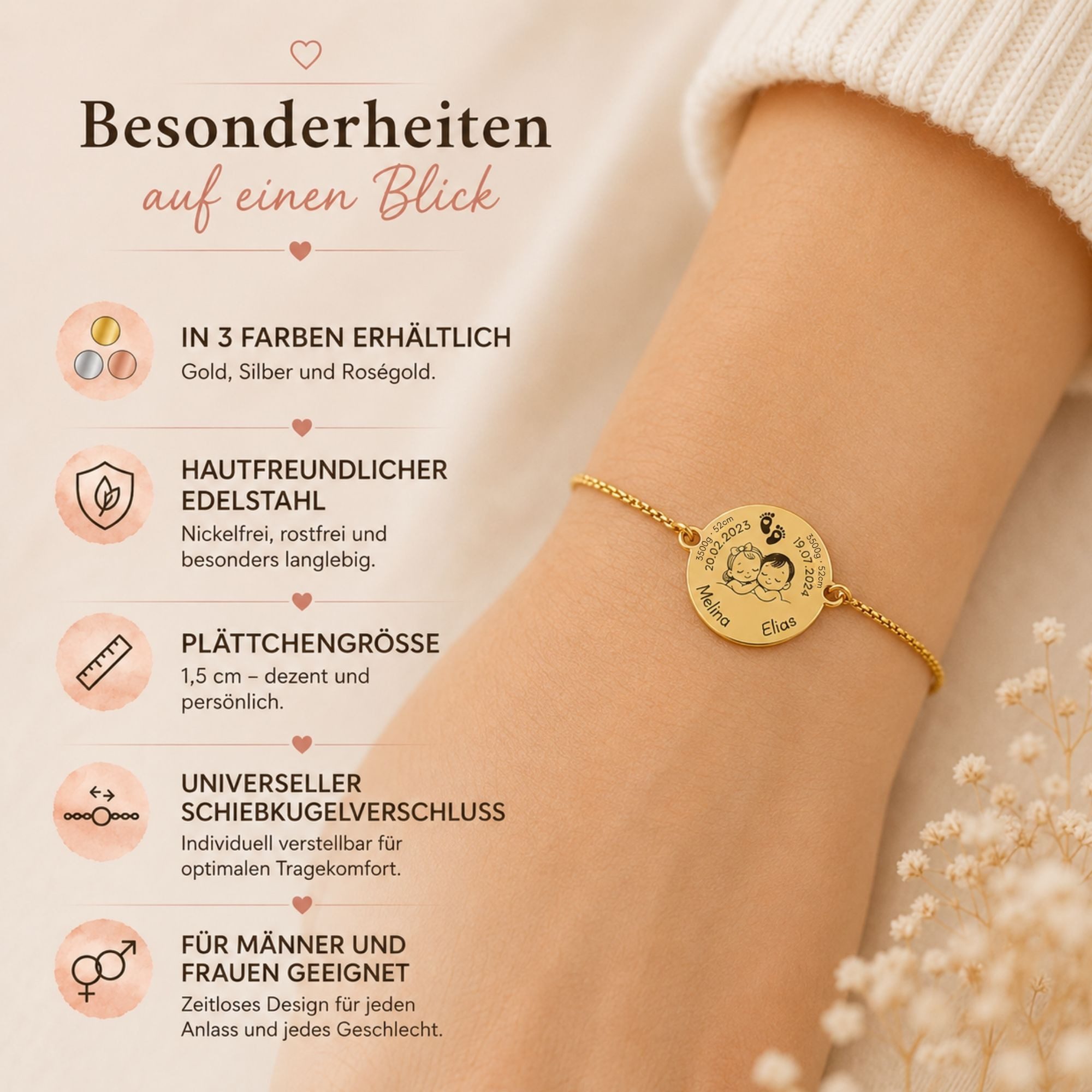 BS Schmuckdesign Armband mit Gravur Personalisiertes Armband mit Gravur Familienarmband für Mama und Papa (1-tlg., personalisiert)