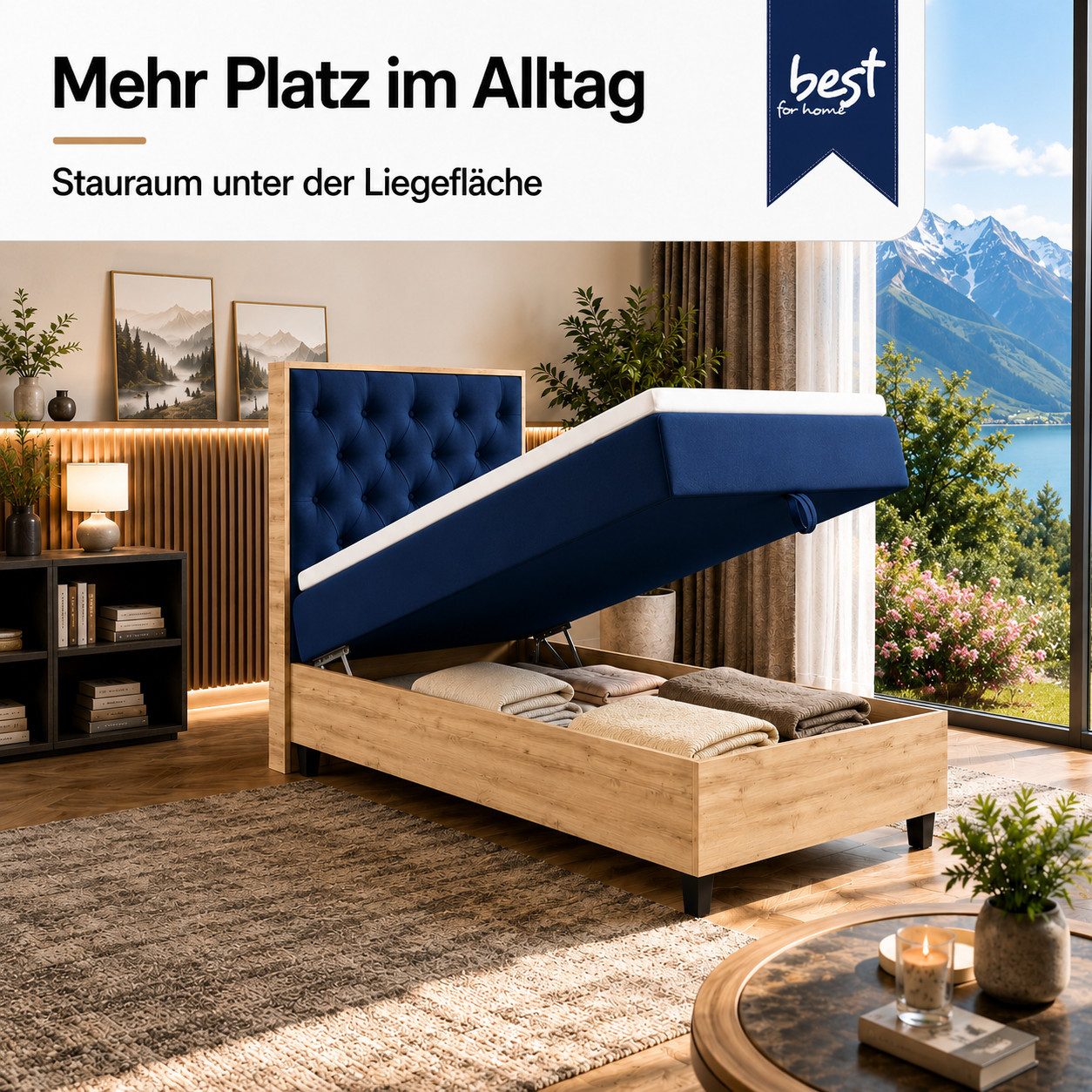 Best for Home Boxspringbett Einzelbett Trinity K-14 Single mit Bettkasten & Komfort Topper H3 (Bett, Polsterbett mit Stauraum, Jugendbett, Kinderbett versch. Größen, 3-St., 70x200 80x200 90x200 100x200 cm), Verschiedene Liefermöglichkeiten, TOP Preis-Leistungs-Verhältnis