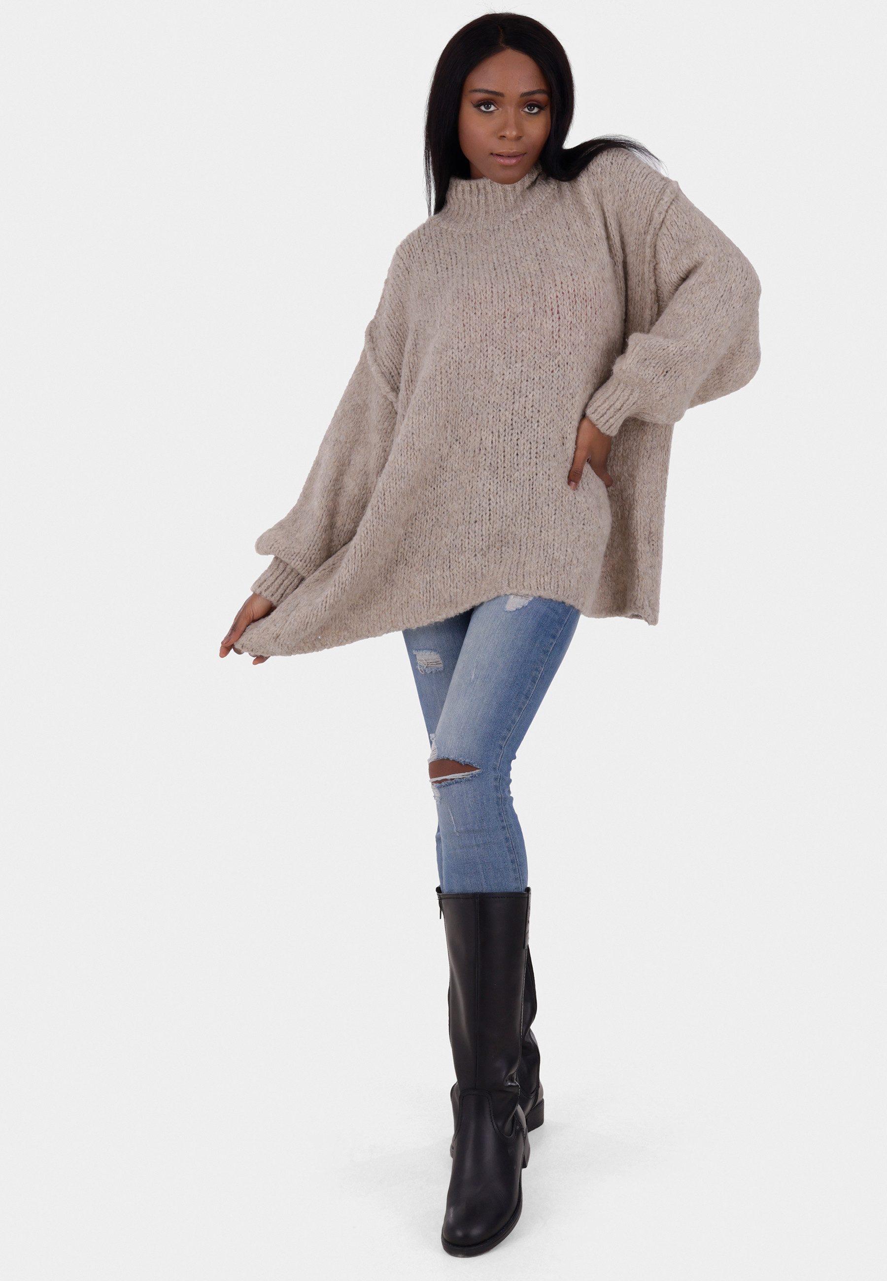 YC Fashion & Style Strickpullover Oversized Strickpullover mit Stehkragen Basic