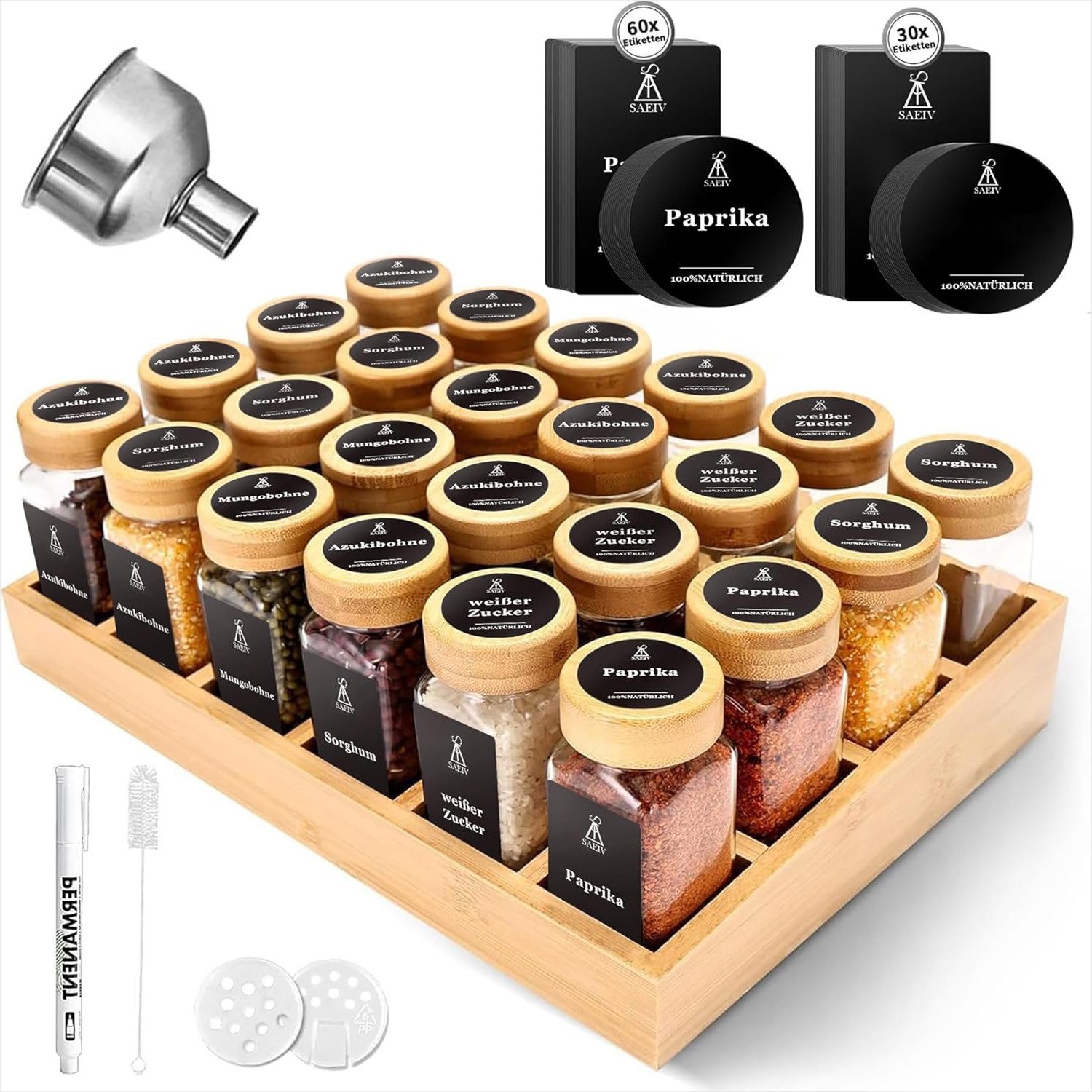 KingLux Gewürzregal Natürlicher Bambus Gewürzregal mit 24stk. Gewürzgläser günstig online kaufen