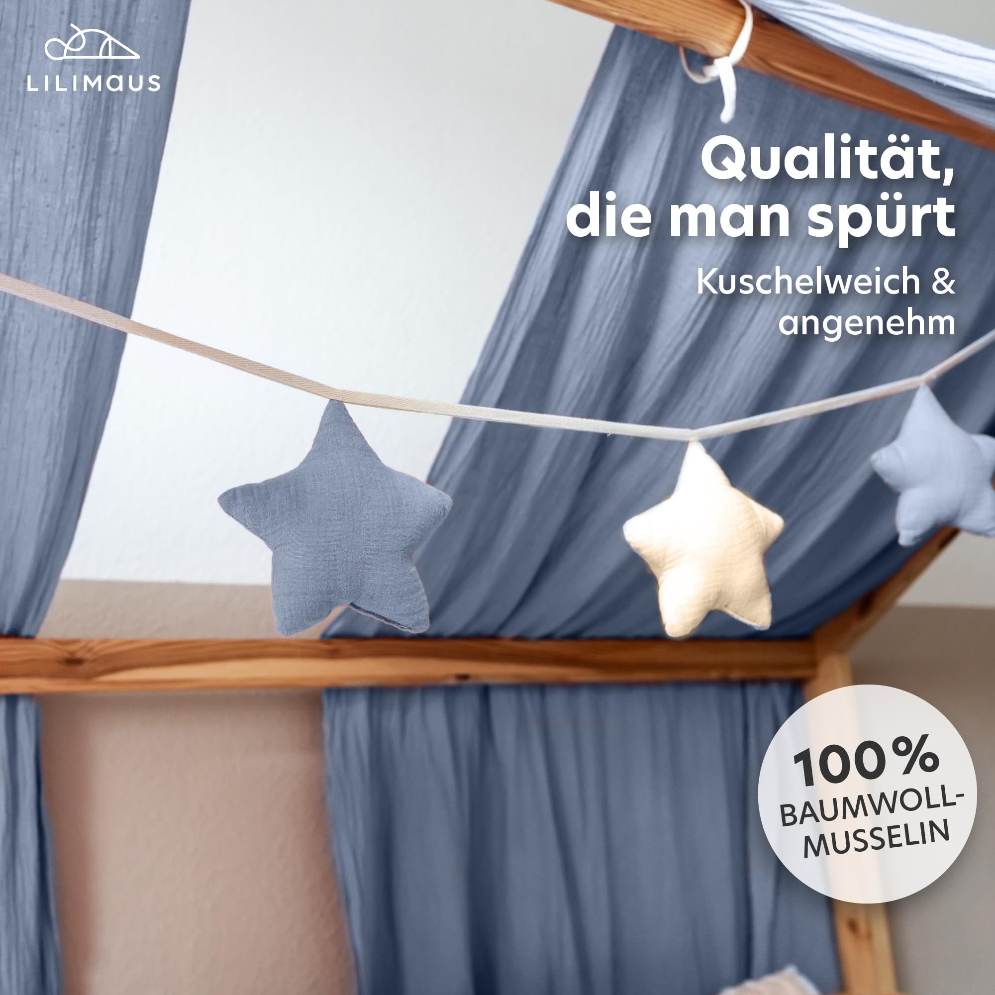 lilimaus Wimpelkette Sternenkette für Kinderzimmer - handgenähte Stoff-Girlande, handgefertigte Stoff-Girlande ca. 300 cm - Wimpel oder Sterne – Bild 3 von 5