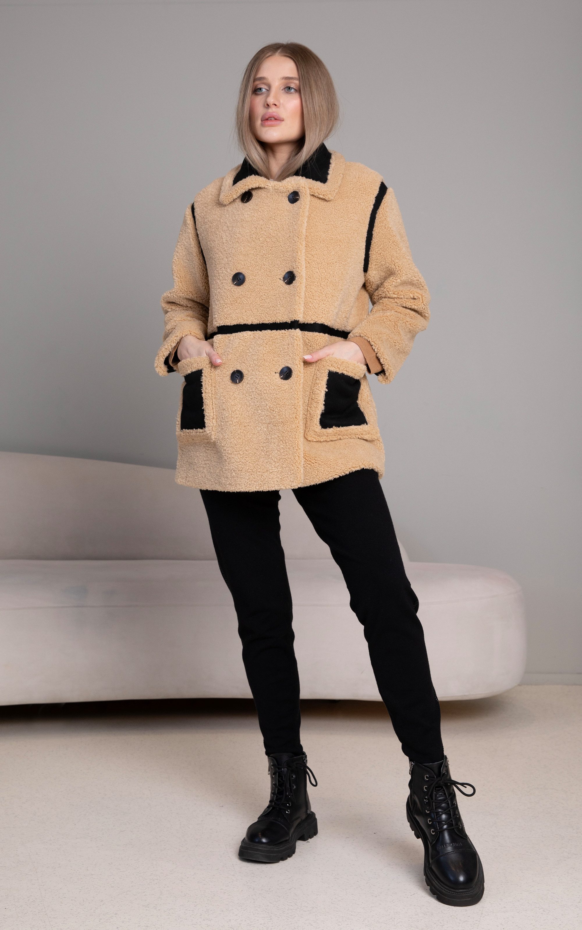 Passioni Winterjacke Teddyfleece Jacke in Beige mit zwei Vordertaschen günstig online kaufen