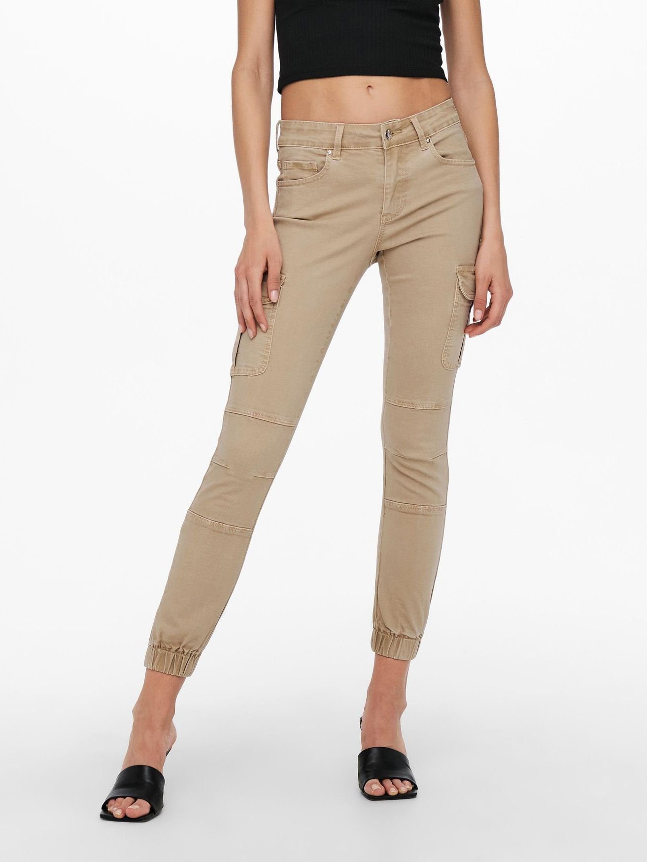 ONLY Slim-fit-Jeans Cargo Jeans Hose Mid Waist Denim Jogger Pants ONLMISSOURI 4676 in Beige