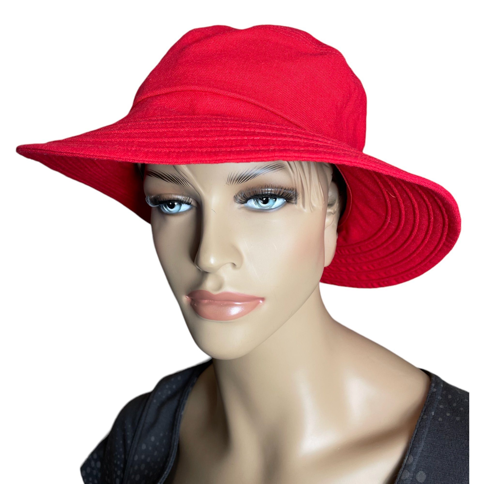 Taschen4life Sonnenhut Modischer Sommer Leinen Hut Bucket Hat, Größenverstellbar, unisex, Fischerhut rot