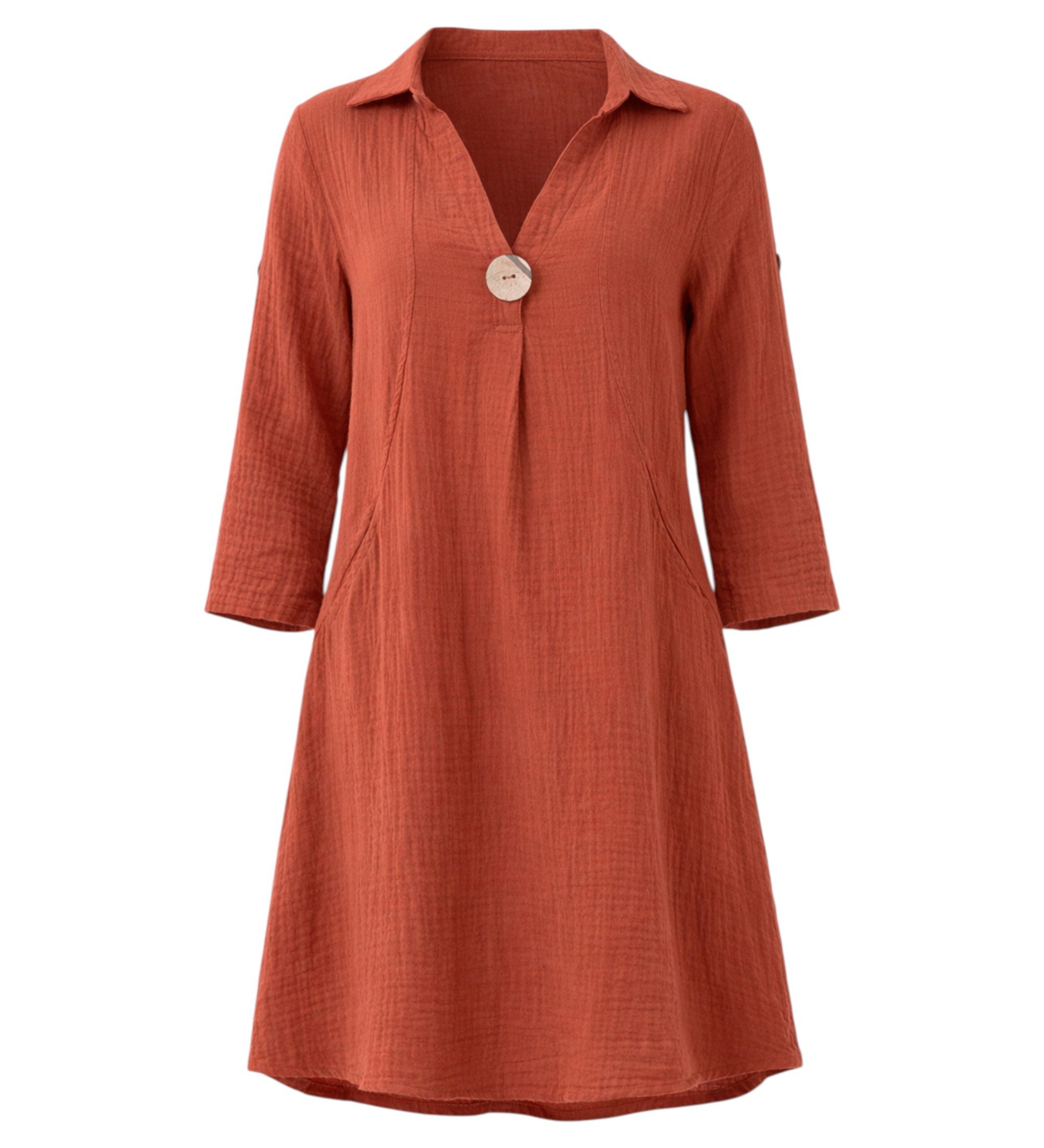 WENOR Tunikakleid Damen Musselin Bluse Sommerkleid V-Ausschnitt