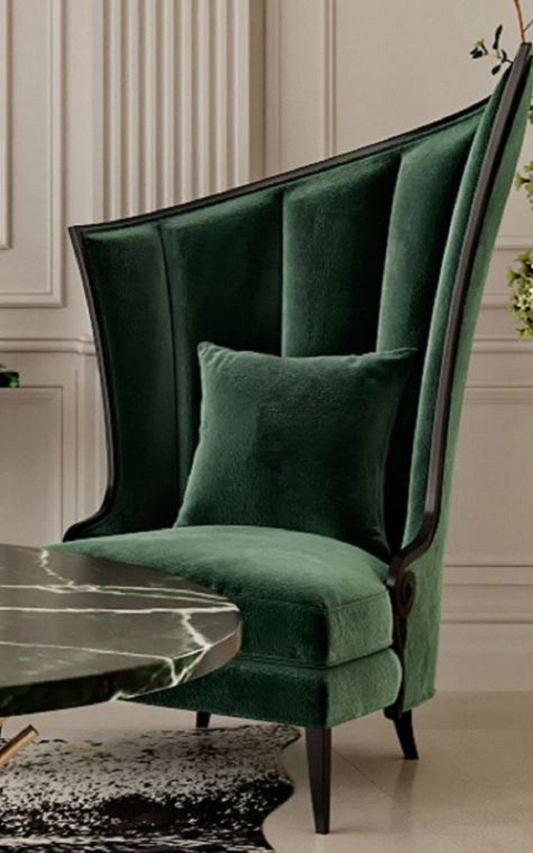 Casa Padrino Sessel Luxus Art Deco Sessel Links Grün / Schwarz - Art Deco Wohnzimmer & Hotel Sessel - Art Deco Wohnzimmer & Hotel Möbel - Luxus Kollektion