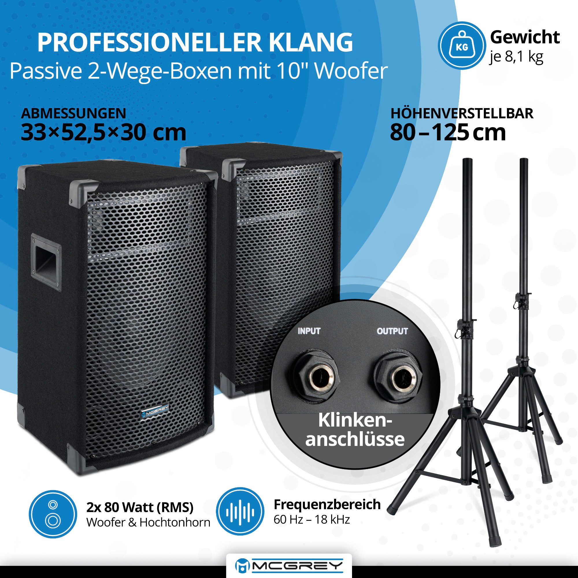 McGrey McGrey BP-210 Bandpack PA-Anlage 100 Watt Lautsprechersystem (Bluetooth, 50 W, inkl. 4-Kanal Powermixer - USB/SD-Slot - Mikrofon, Kabel & Stative) – Bild 5 von 5