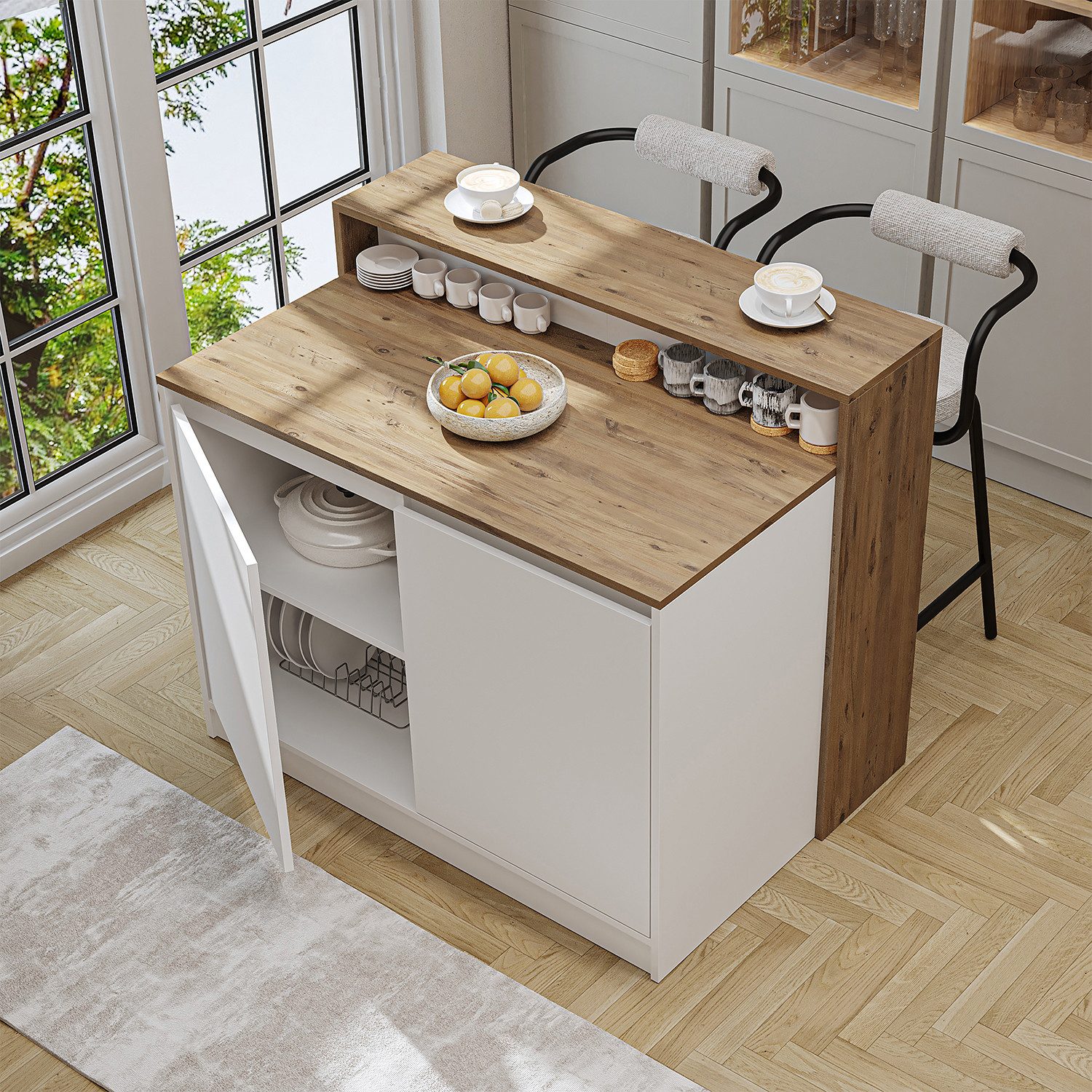 Roomart Kücheninsel Kücheninsel CORTADO 120 cm, Bartisch & Stauraum, 4 Farben, (Bartisch, Kücheninsel), Thekenebene rückseitig, 4-Fach-Unterschrank, Barhocker-k – Bild 3 von 5