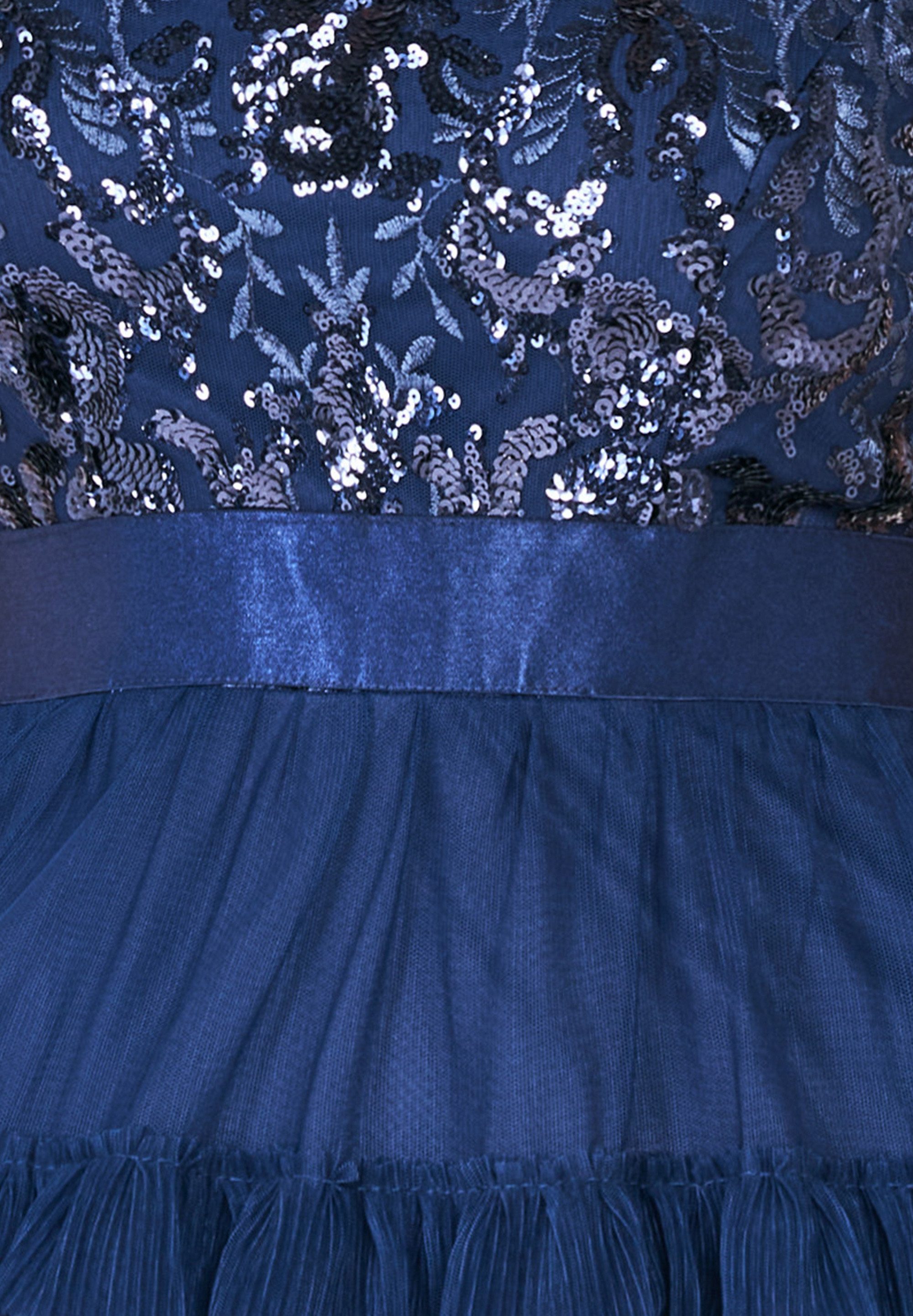 Goddiva Maxikleid Scallop Bardot Ruffle Mesh Maxi langes Kleid