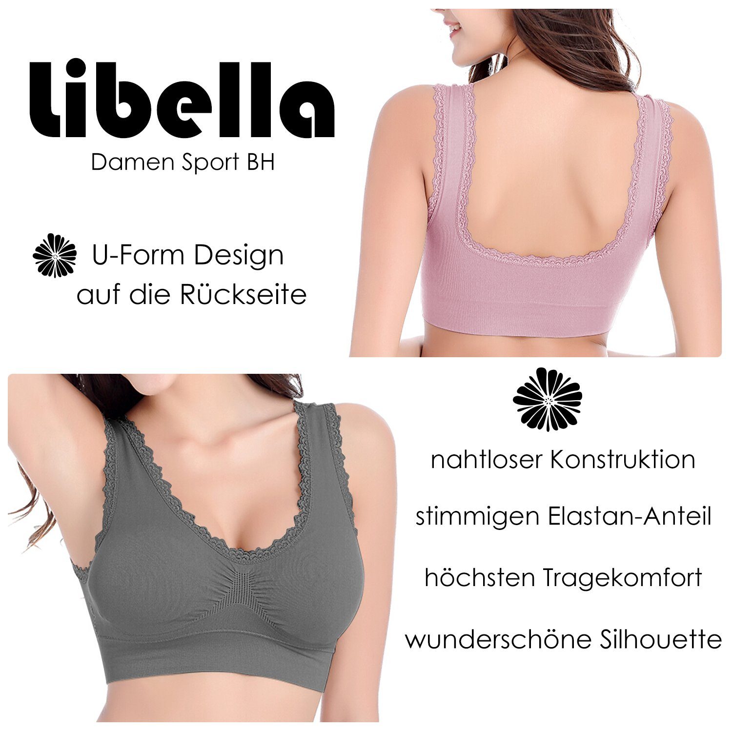 Set-6 Komfort-BH Bügelloser Bustier Set: 3717-3747 (3er-Pack) Libella Soft-BH