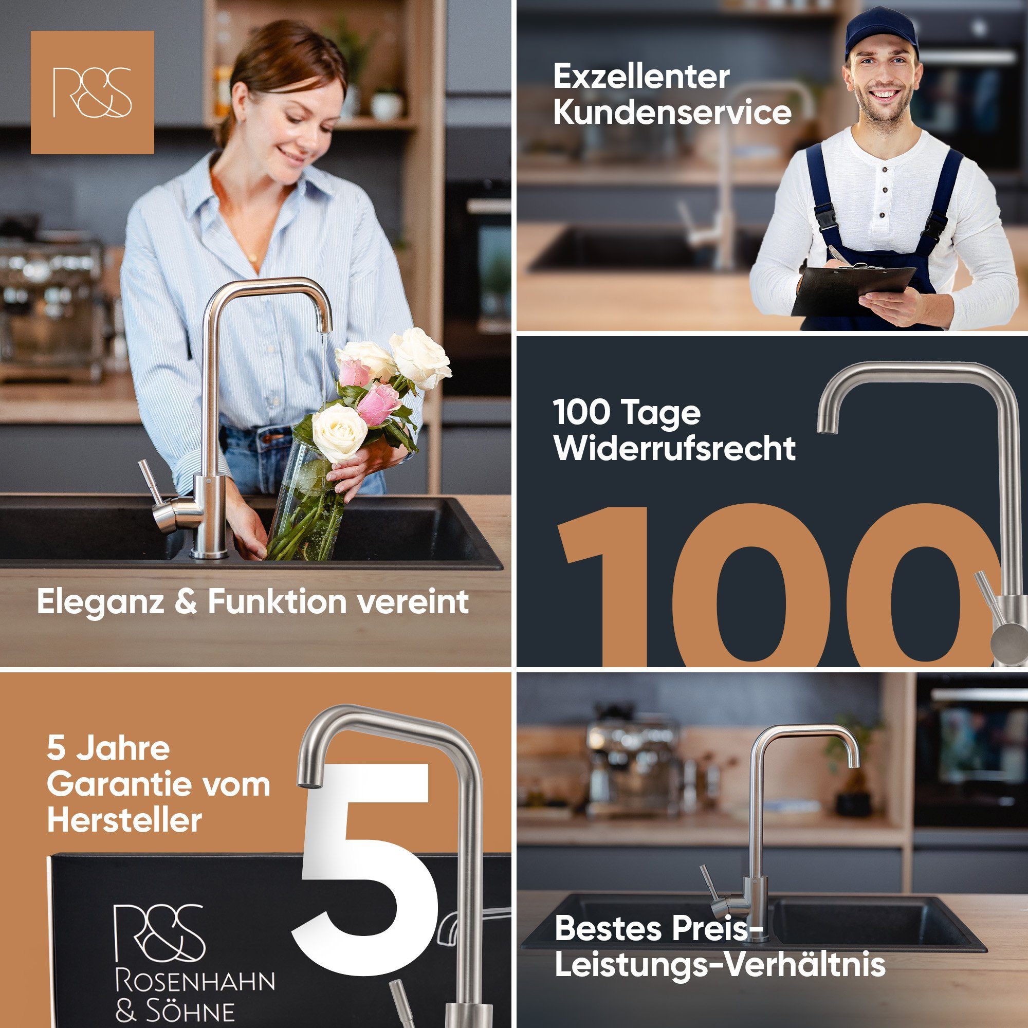 langlebige & Keramikkartusche, Föhr komfortabel Söhne Küchenarmatur Rosenhahn drehbar, pflegeleicht, 360° Küchenarmatur 100