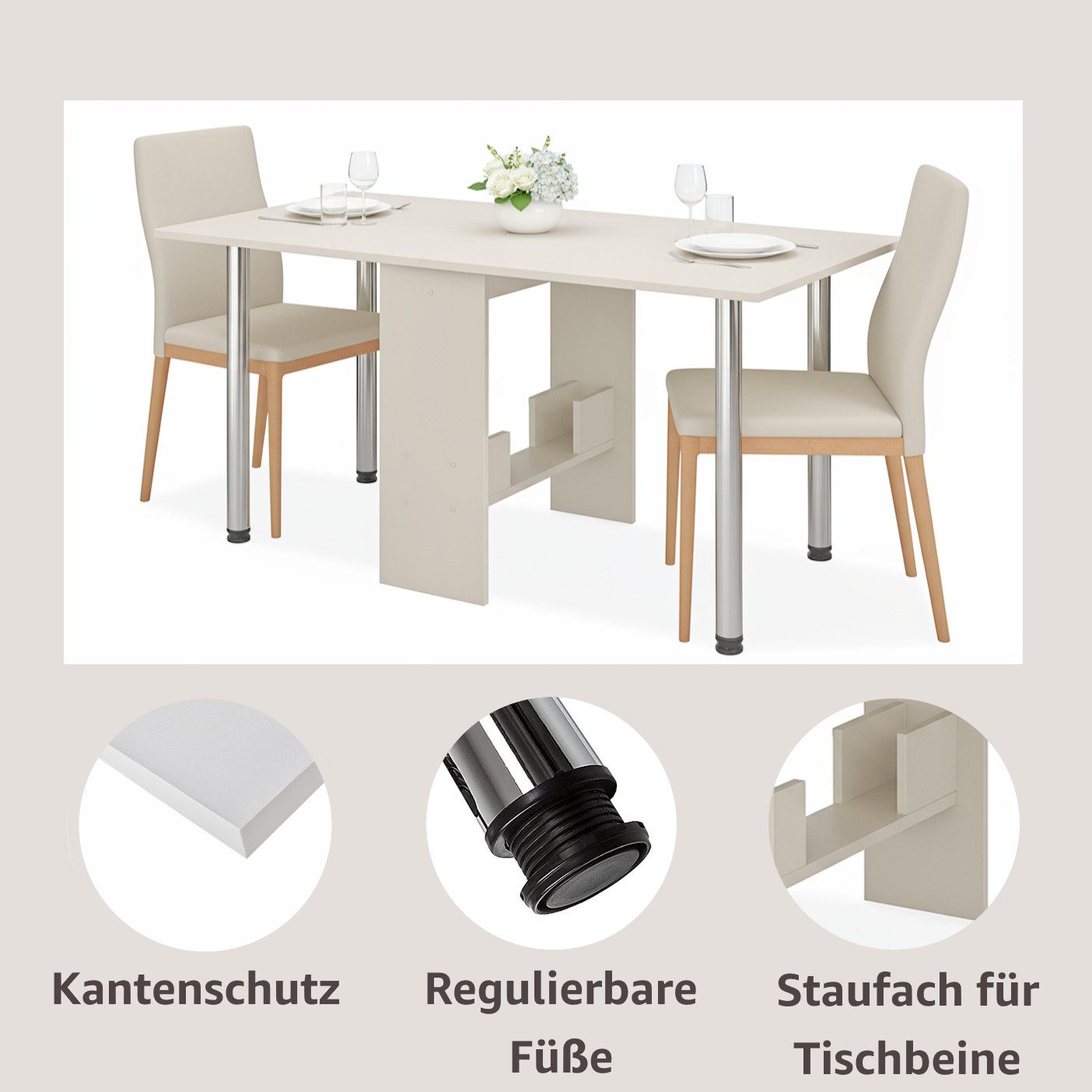 Rodnik Esstisch klappbar 2-8 Personen, stabil & platzsparend, praktische abschraubbare Beine – Bild 4 von 5